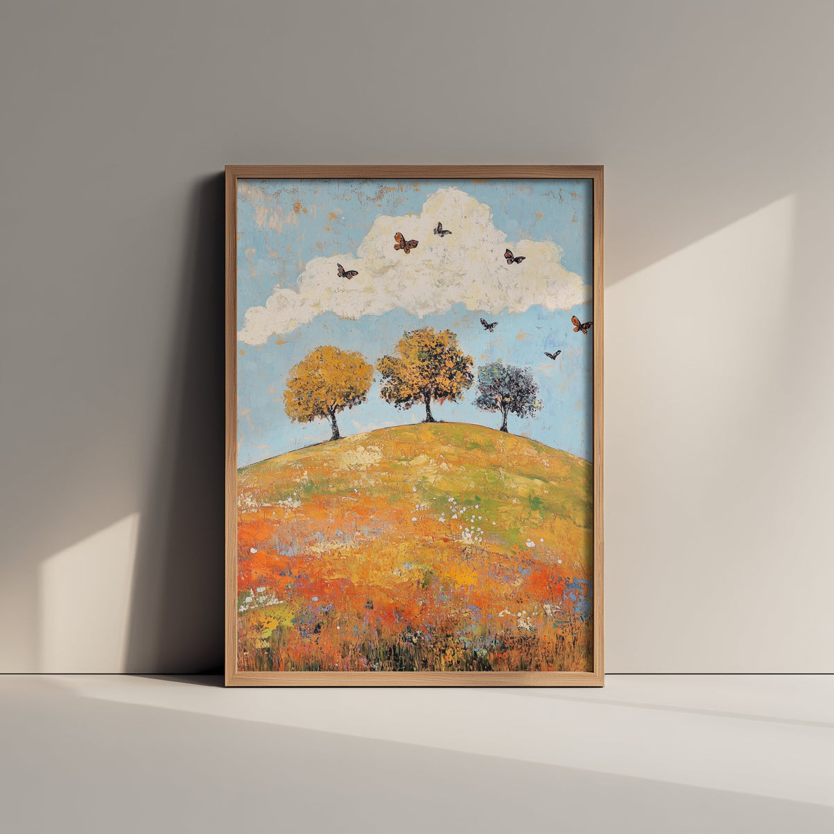 Rolling Hills Landscape Art Print - Butterfly Meadow Poster - Folk Art Painting - Cerulean Rust and Bone 2/3