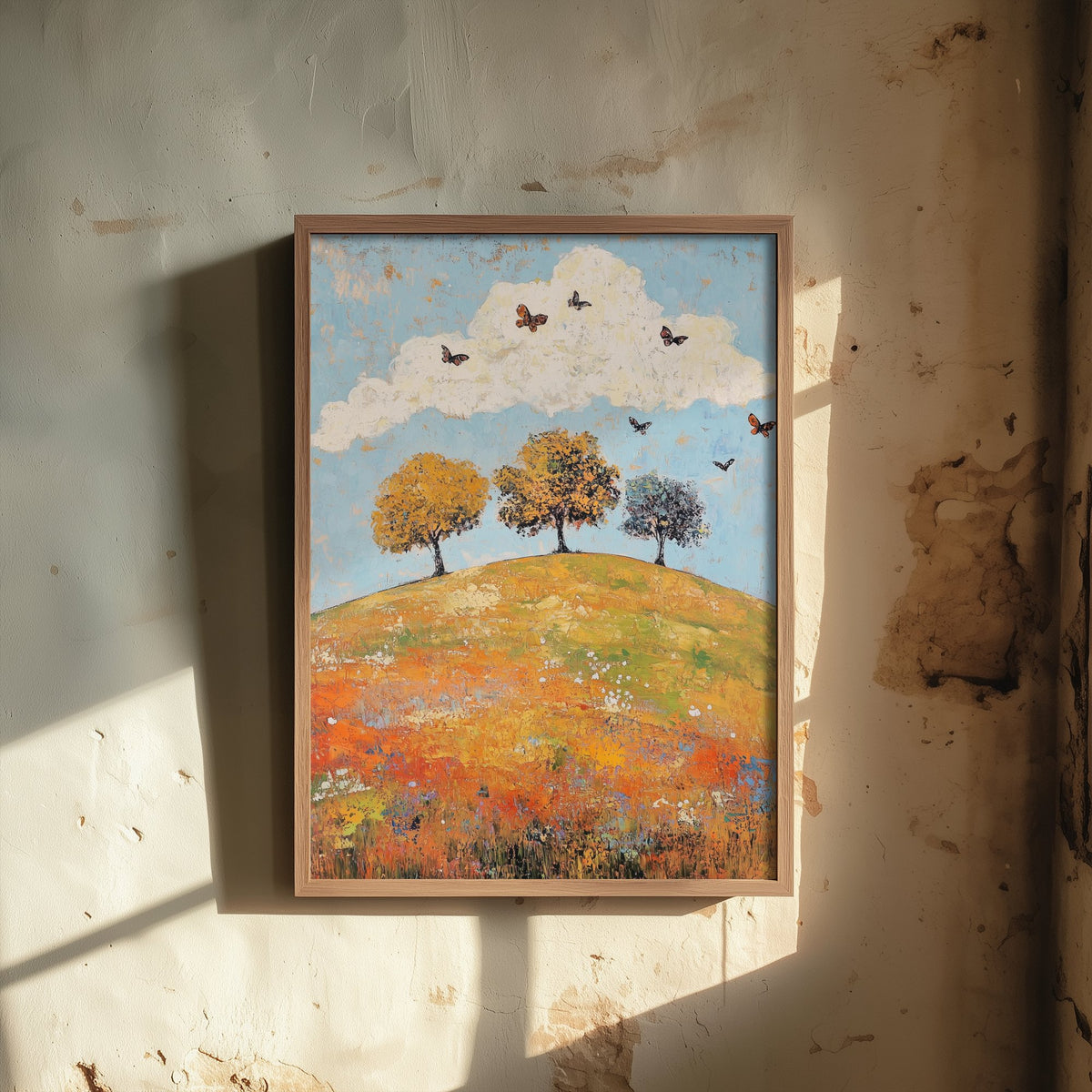 Rolling Hills Landscape Art Print - Butterfly Meadow Poster - Folk Art Painting - Cerulean Rust and Bone 2/3