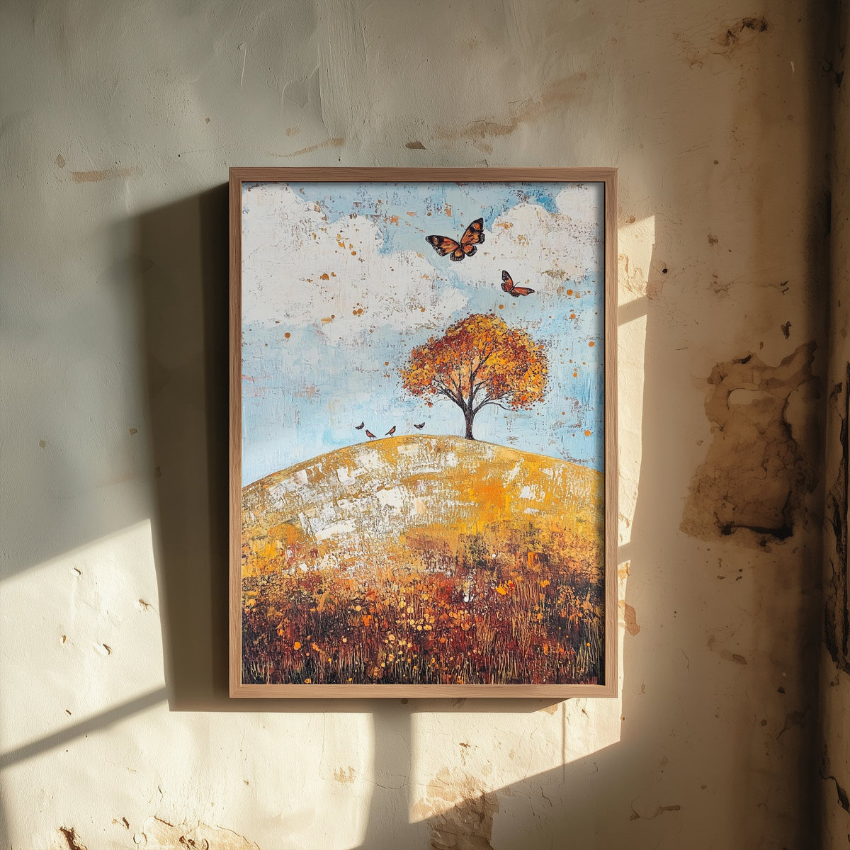 Rolling Hills Landscape Art Print - Butterfly Meadow Poster - Folk Art Painting - Cerulean Rust and Bone 3/3