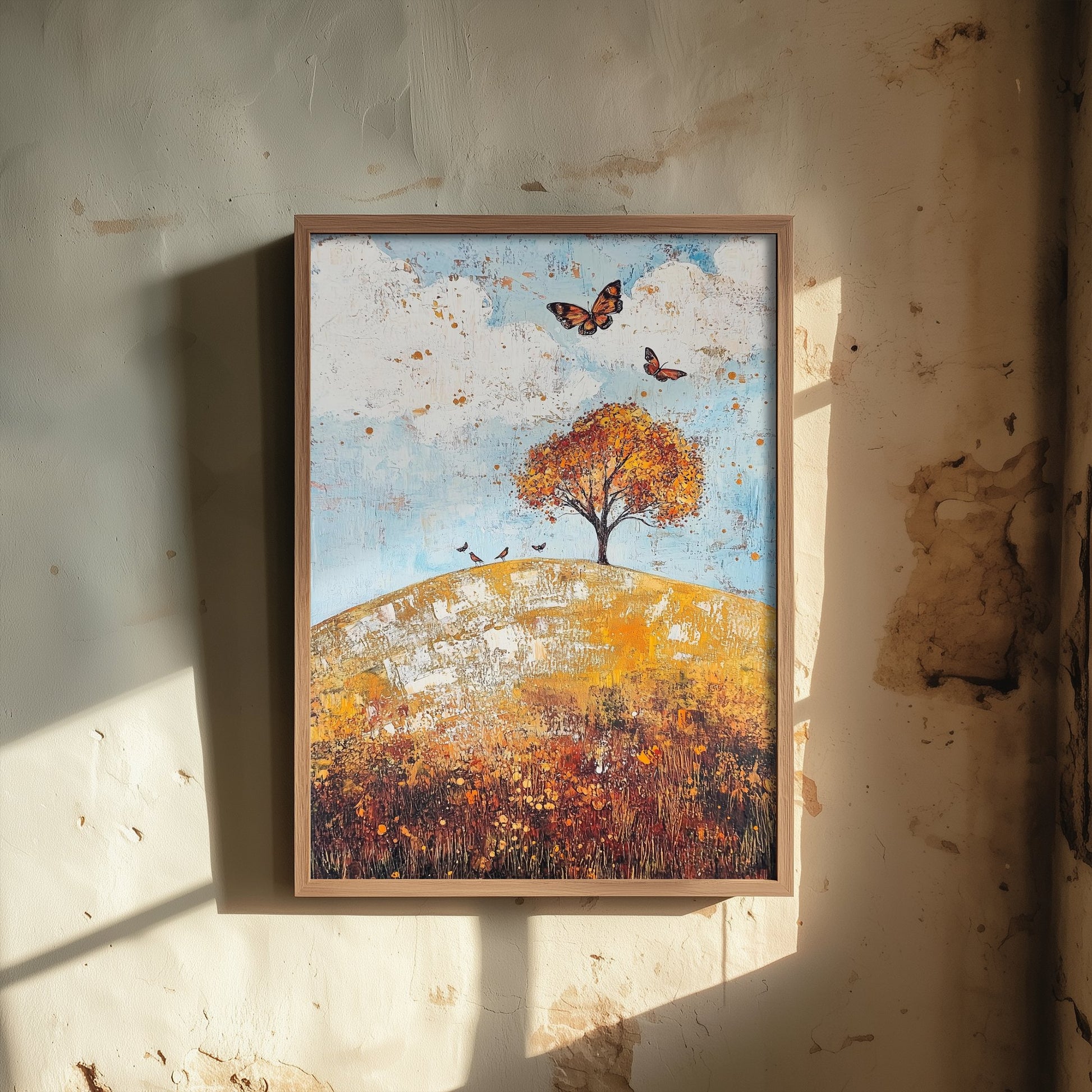 Rolling Hills Landscape Art Print - Butterfly Meadow Poster - Folk Art Painting - Cerulean Rust and Bone 3/3