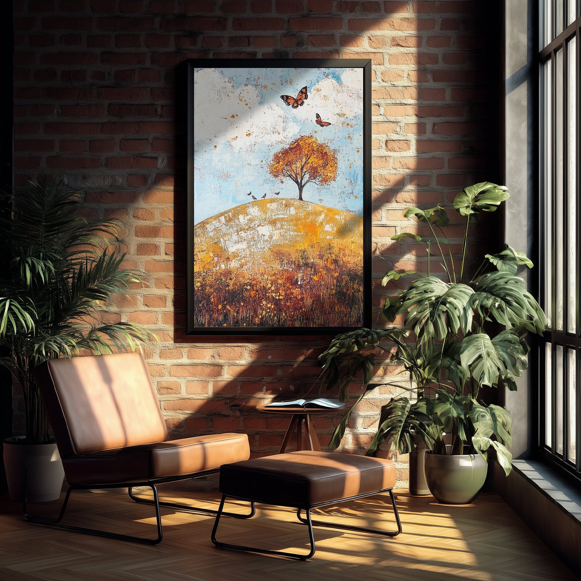 Rolling Hills Landscape Art Print - Butterfly Meadow Poster - Folk Art Painting - Cerulean Rust and Bone 3/3