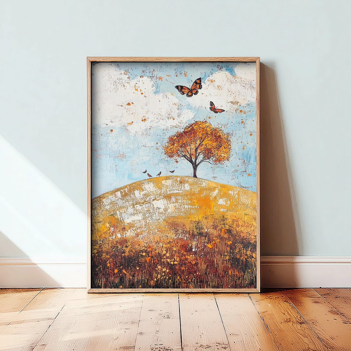 Rolling Hills Landscape Art Print - Butterfly Meadow Poster - Folk Art Painting - Cerulean Rust and Bone 3/3