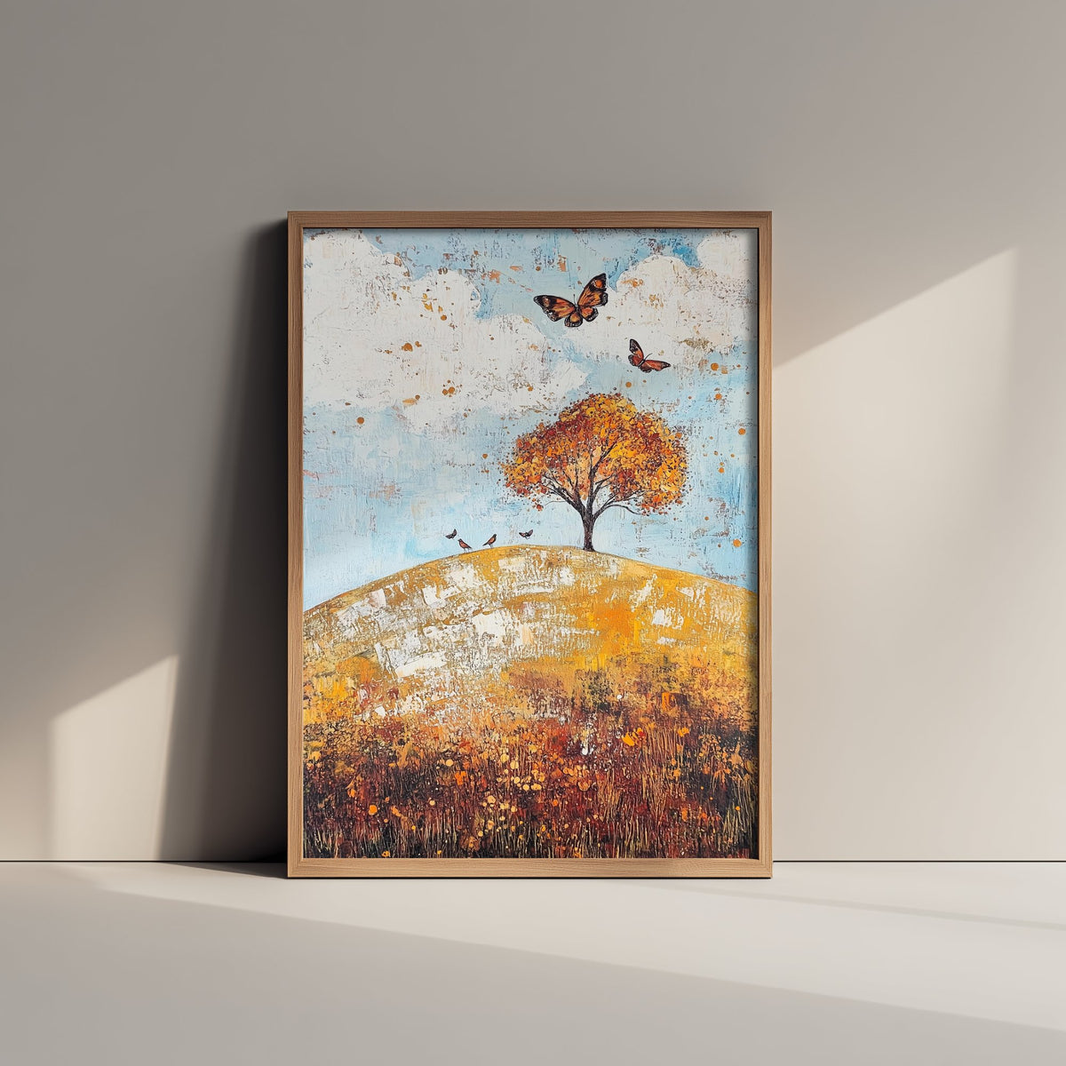 Rolling Hills Landscape Art Print - Butterfly Meadow Poster - Folk Art Painting - Cerulean Rust and Bone 3/3