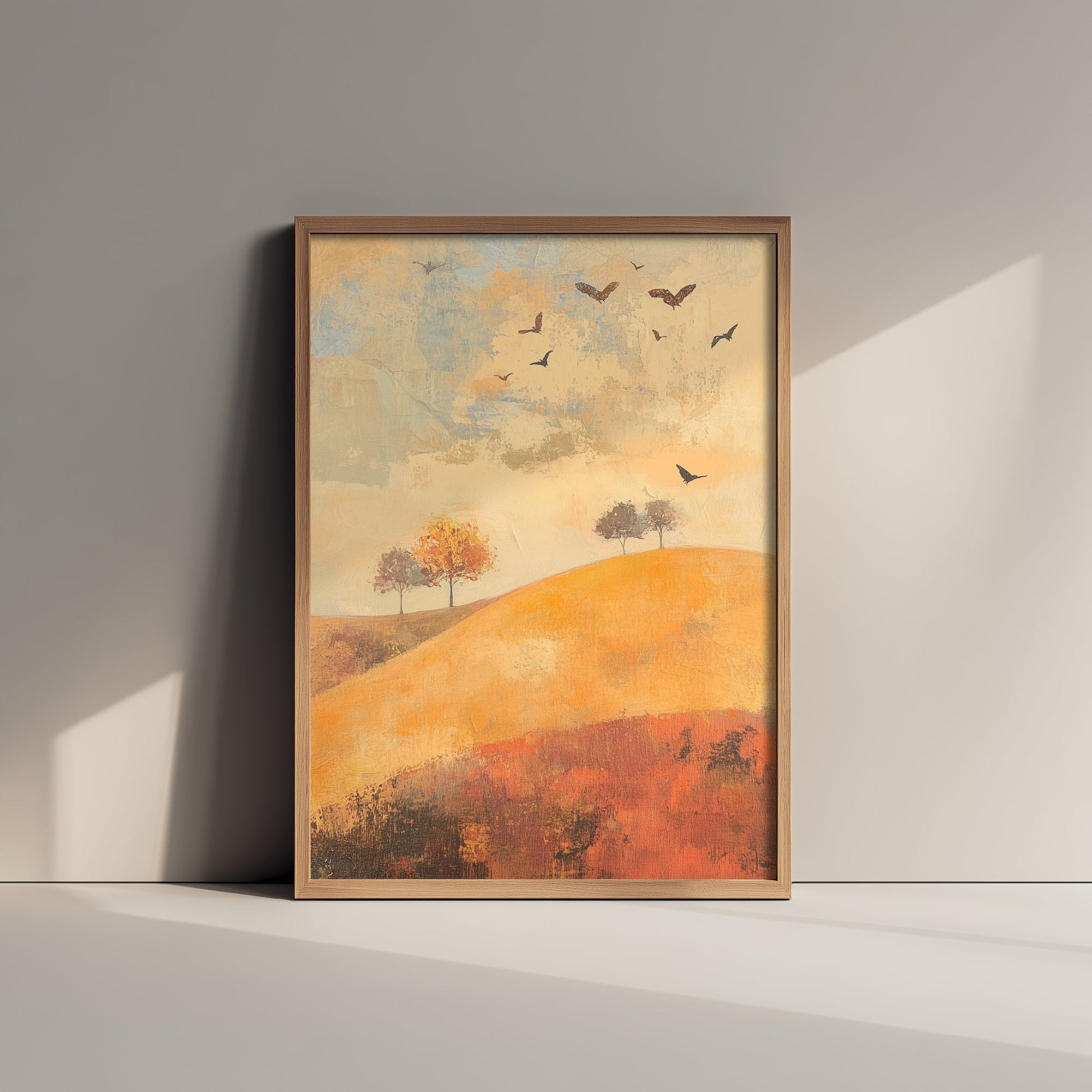 Rolling Hills Landscape Art Print - Butterfly Meadow Poster - Folk Art Painting - Cobalt Marmalade and Snowdrift 3/3