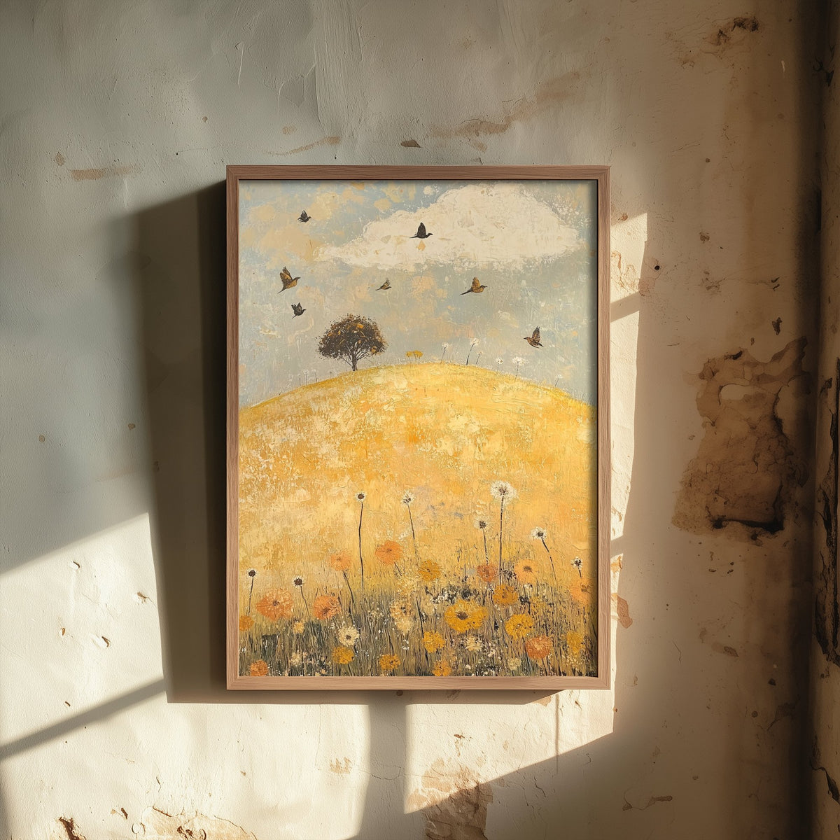 Rolling Hills Landscape Art Print - Butterfly Meadow Poster - Folk Art Painting - Dandelion Graphite and Petal 2/3