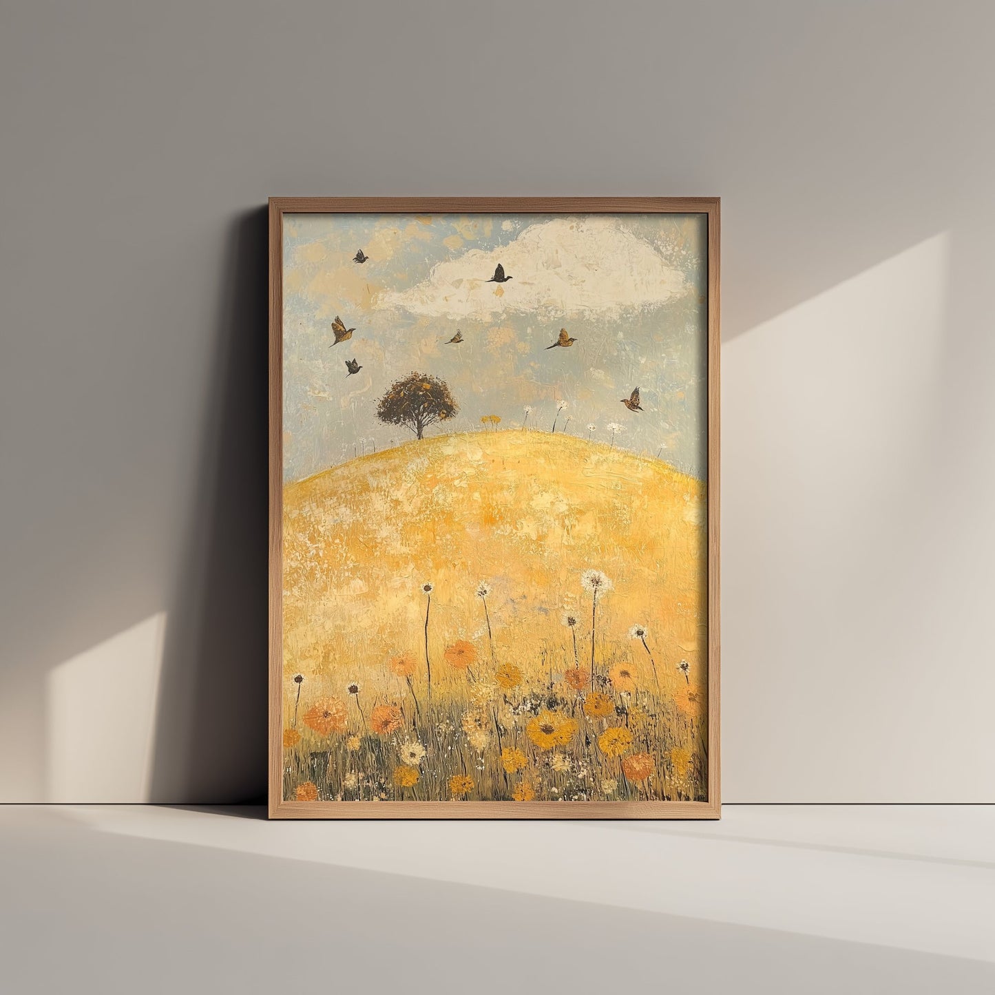 Rolling Hills Landscape Art Print - Butterfly Meadow Poster - Folk Art Painting - Dandelion Graphite and Petal 2/3