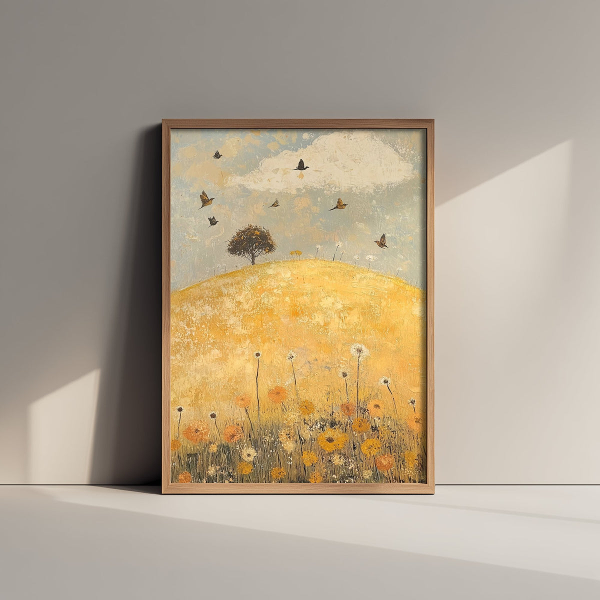 Rolling Hills Landscape Art Print - Butterfly Meadow Poster - Folk Art Painting - Dandelion Graphite and Petal 2/3