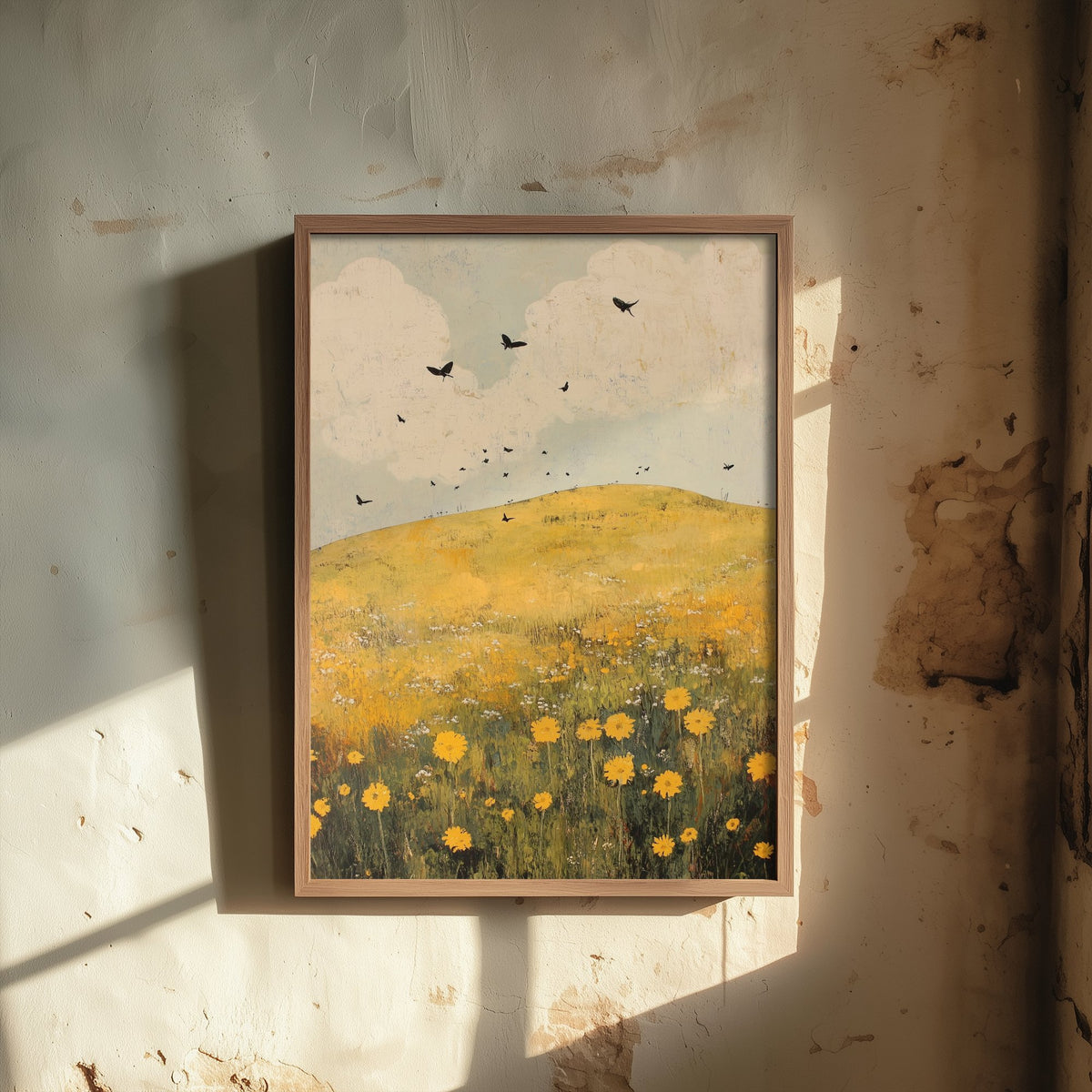 Rolling Hills Landscape Art Print - Butterfly Meadow Poster - Folk Art Painting - Dandelion Graphite and Petal 3/3