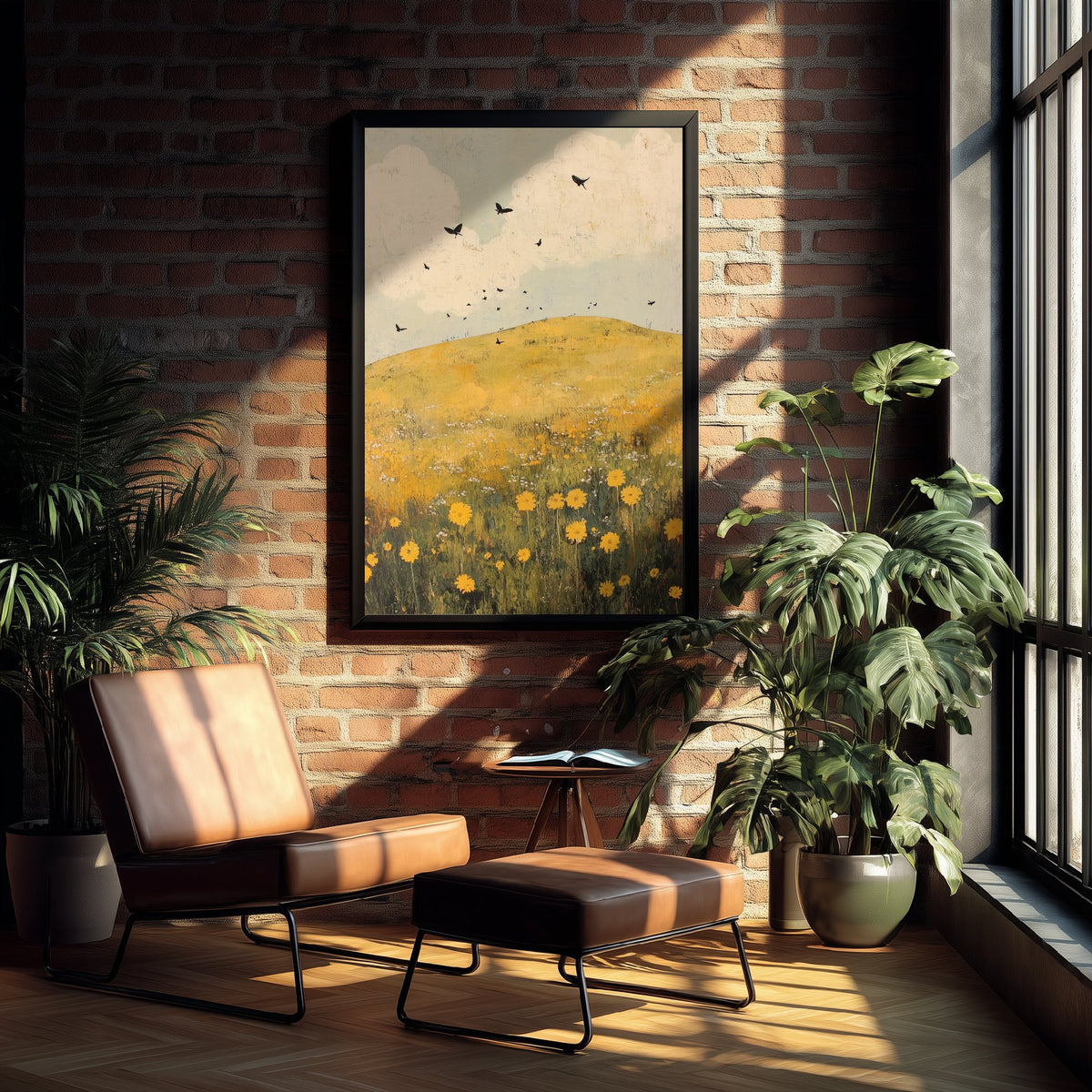 Rolling Hills Landscape Art Print - Butterfly Meadow Poster - Folk Art Painting - Dandelion Graphite and Petal 3/3