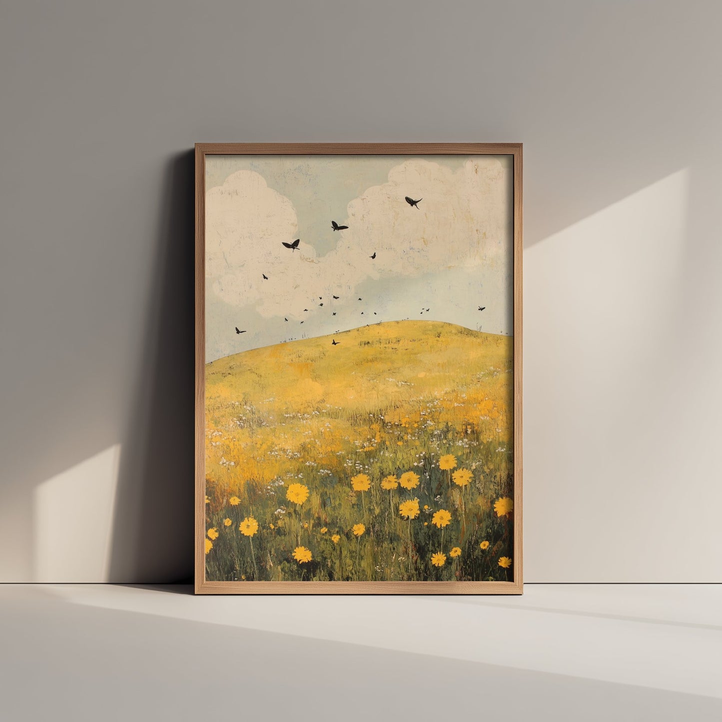 Rolling Hills Landscape Art Print - Butterfly Meadow Poster - Folk Art Painting - Dandelion Graphite and Petal 3/3