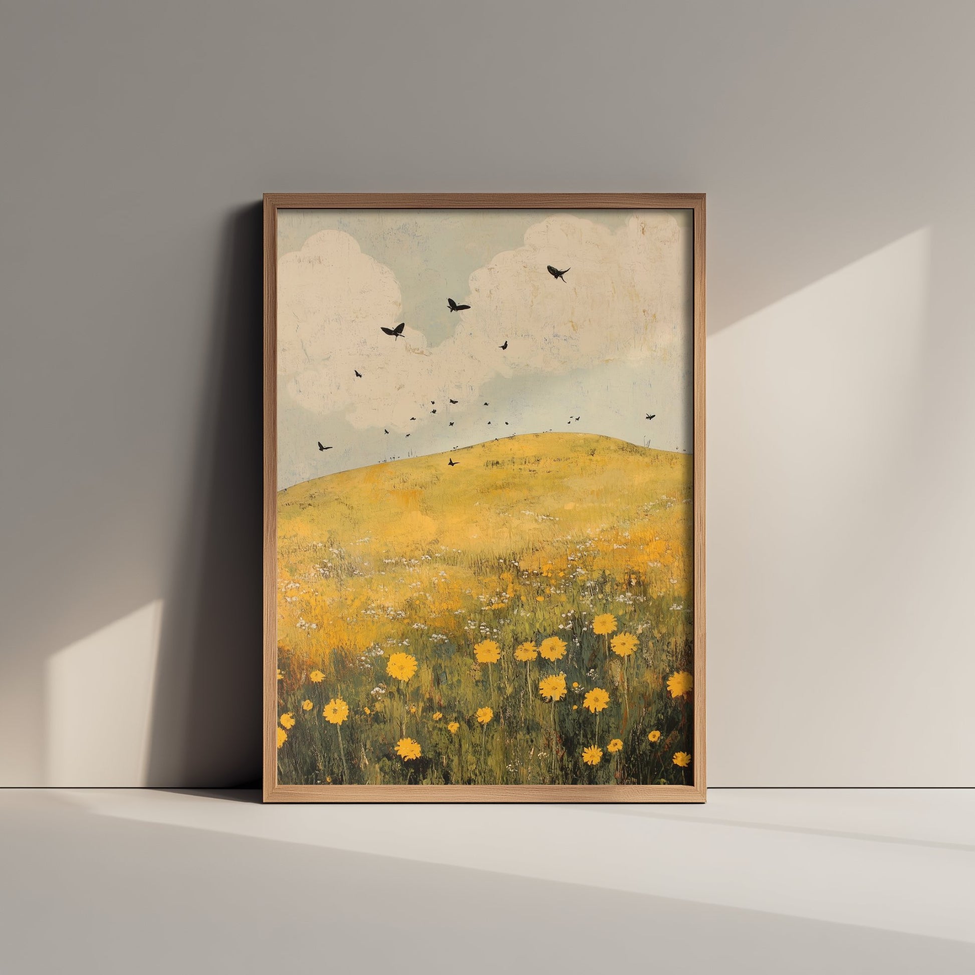 Rolling Hills Landscape Art Print - Butterfly Meadow Poster - Folk Art Painting - Dandelion Graphite and Petal 3/3