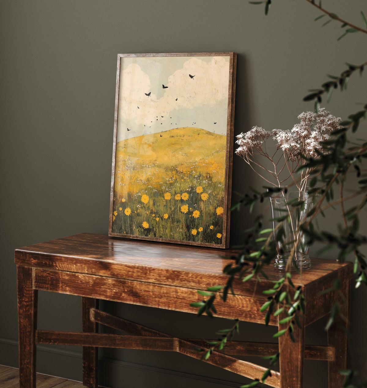 Rolling Hills Landscape Art Print - Butterfly Meadow Poster - Folk Art Painting - Dandelion Graphite and Petal 3/3