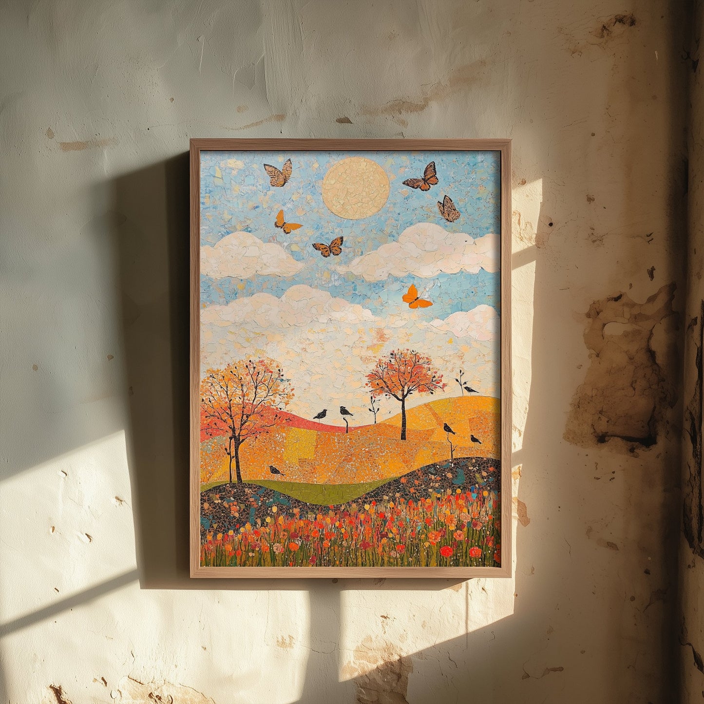 Rolling Hills Landscape Art Print - Butterfly Meadow Poster - Folk Art Painting - Honeydew Garnet and Flint 2/3