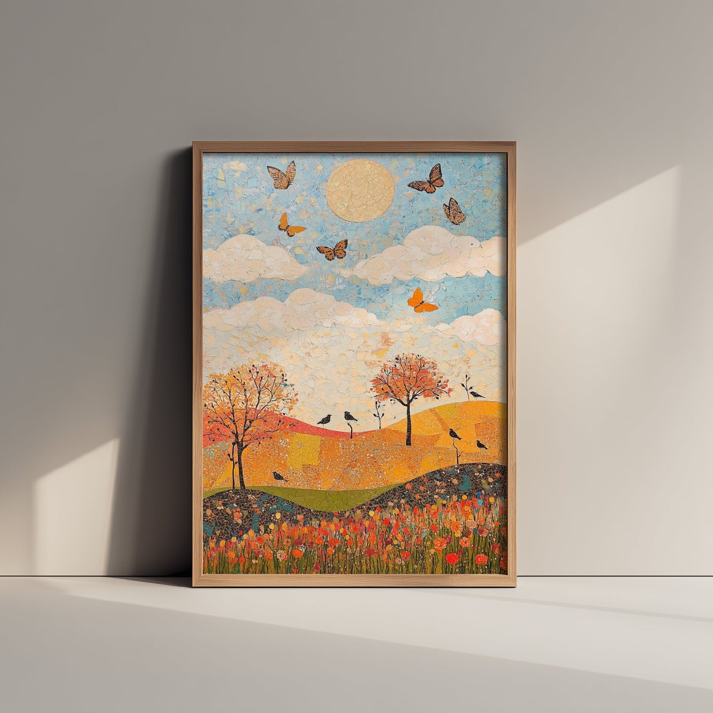 Rolling Hills Landscape Art Print - Butterfly Meadow Poster - Folk Art Painting - Honeydew Garnet and Flint 2/3