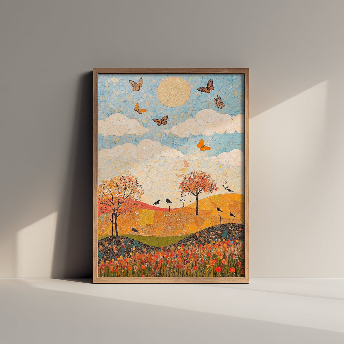 Rolling Hills Landscape Art Print - Butterfly Meadow Poster - Folk Art Painting - Honeydew Garnet and Flint 2/3