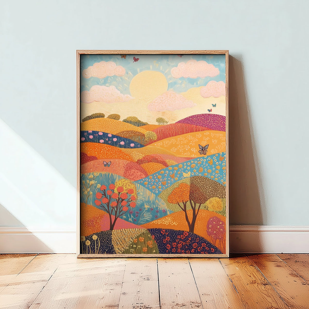 Rolling Hills Landscape Art Print - Butterfly Meadow Poster - Folk Art Painting - Honeydew Garnet and Flint 3/3