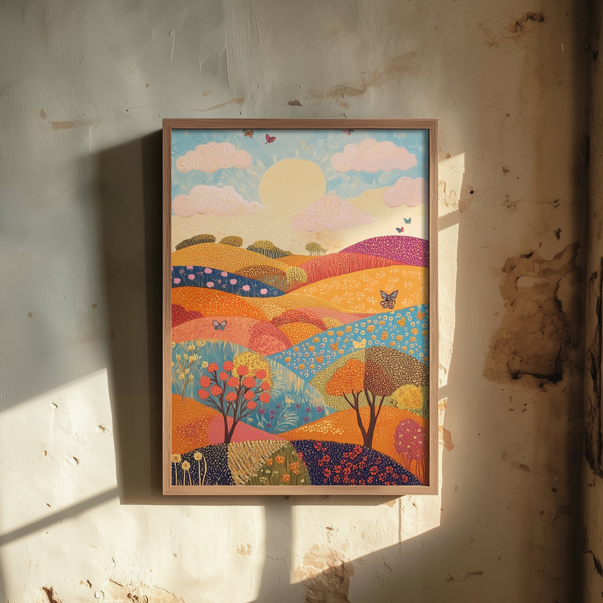 Rolling Hills Landscape Art Print - Butterfly Meadow Poster - Folk Art Painting - Honeydew Garnet and Flint 3/3
