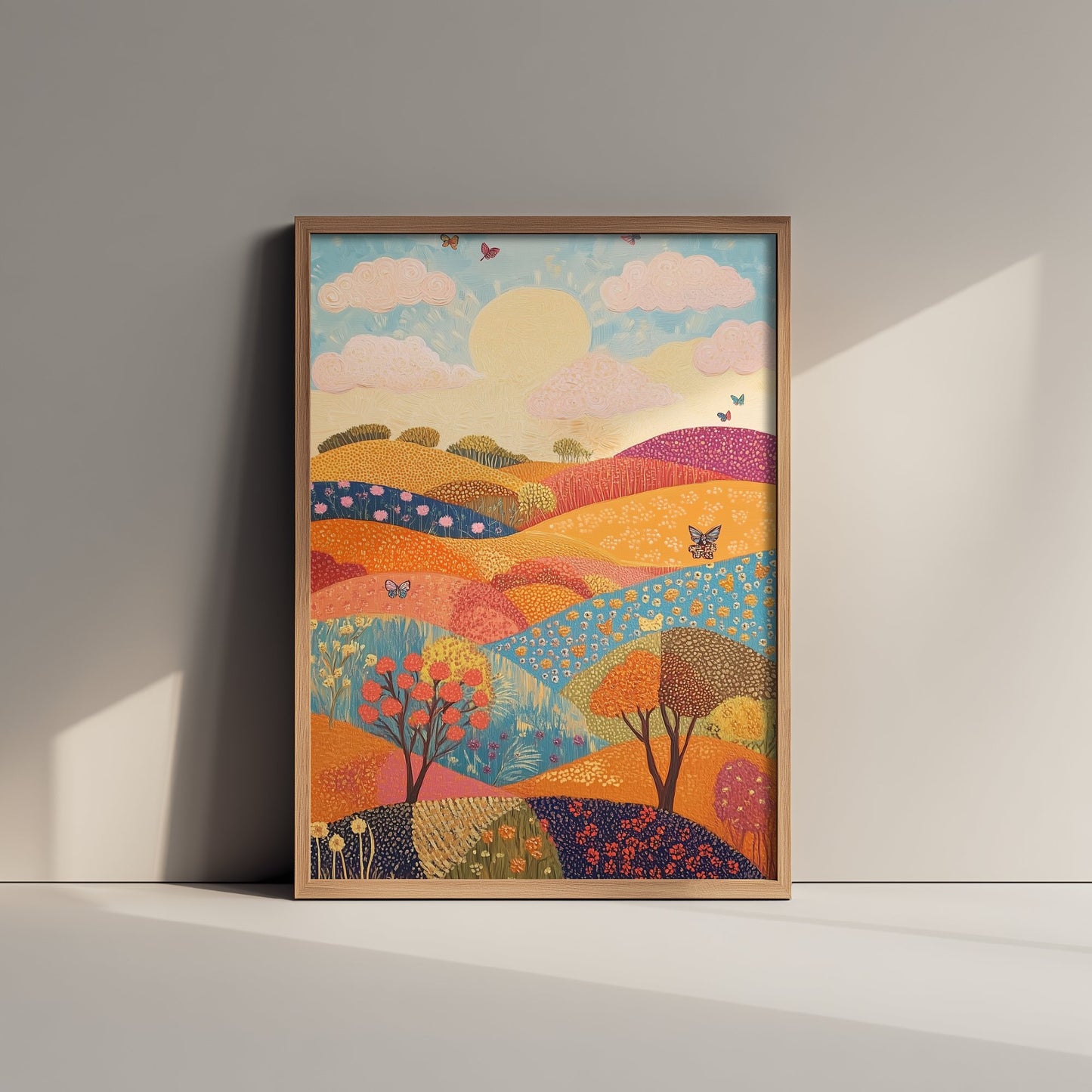 Rolling Hills Landscape Art Print - Butterfly Meadow Poster - Folk Art Painting - Honeydew Garnet and Flint 3/3