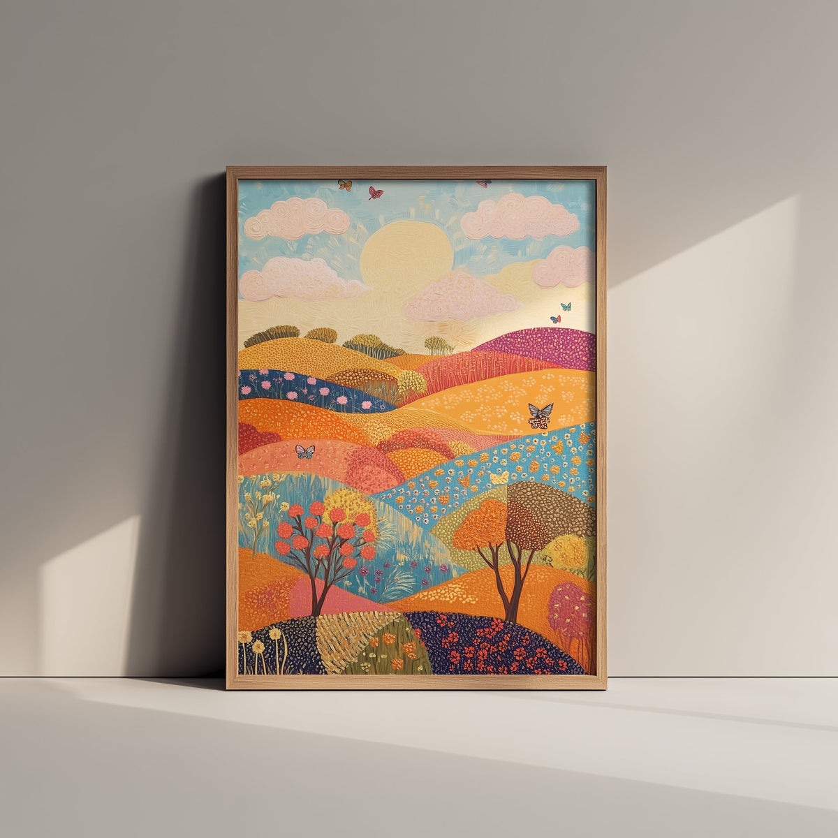 Rolling Hills Landscape Art Print - Butterfly Meadow Poster - Folk Art Painting - Honeydew Garnet and Flint 3/3
