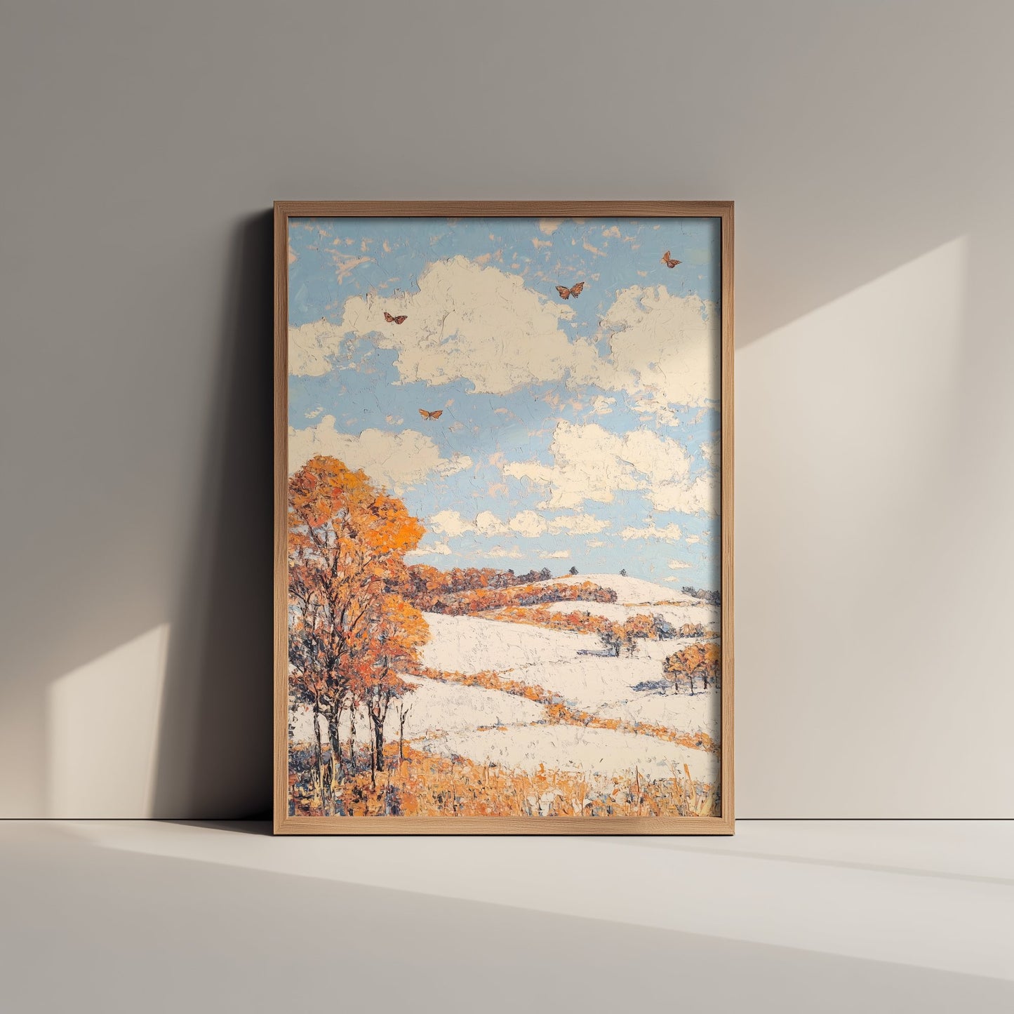 Rolling Hills Landscape Art Print - Butterfly Meadow Poster - Folk Art Painting - Mauve Bronze and Snow 3/3