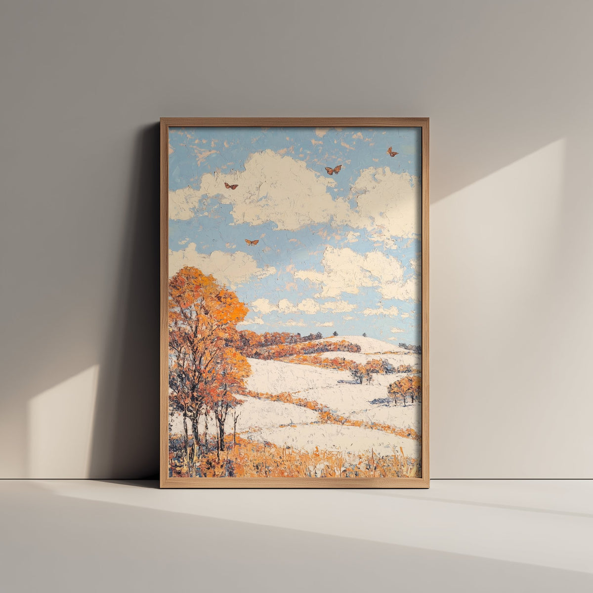 Rolling Hills Landscape Art Print - Butterfly Meadow Poster - Folk Art Painting - Mauve Bronze and Snow 3/3
