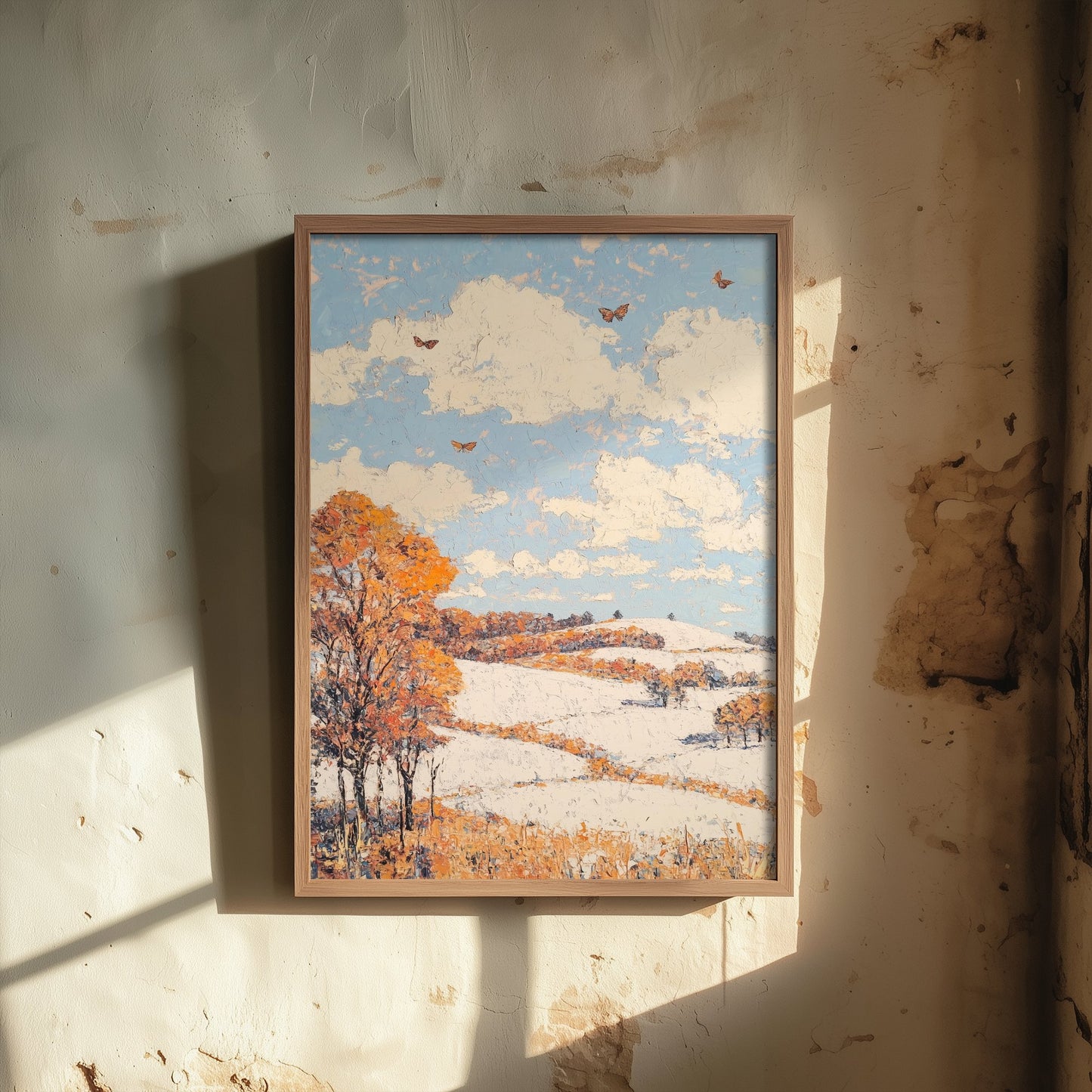 Rolling Hills Landscape Art Print - Butterfly Meadow Poster - Folk Art Painting - Mauve Bronze and Snow 3/3