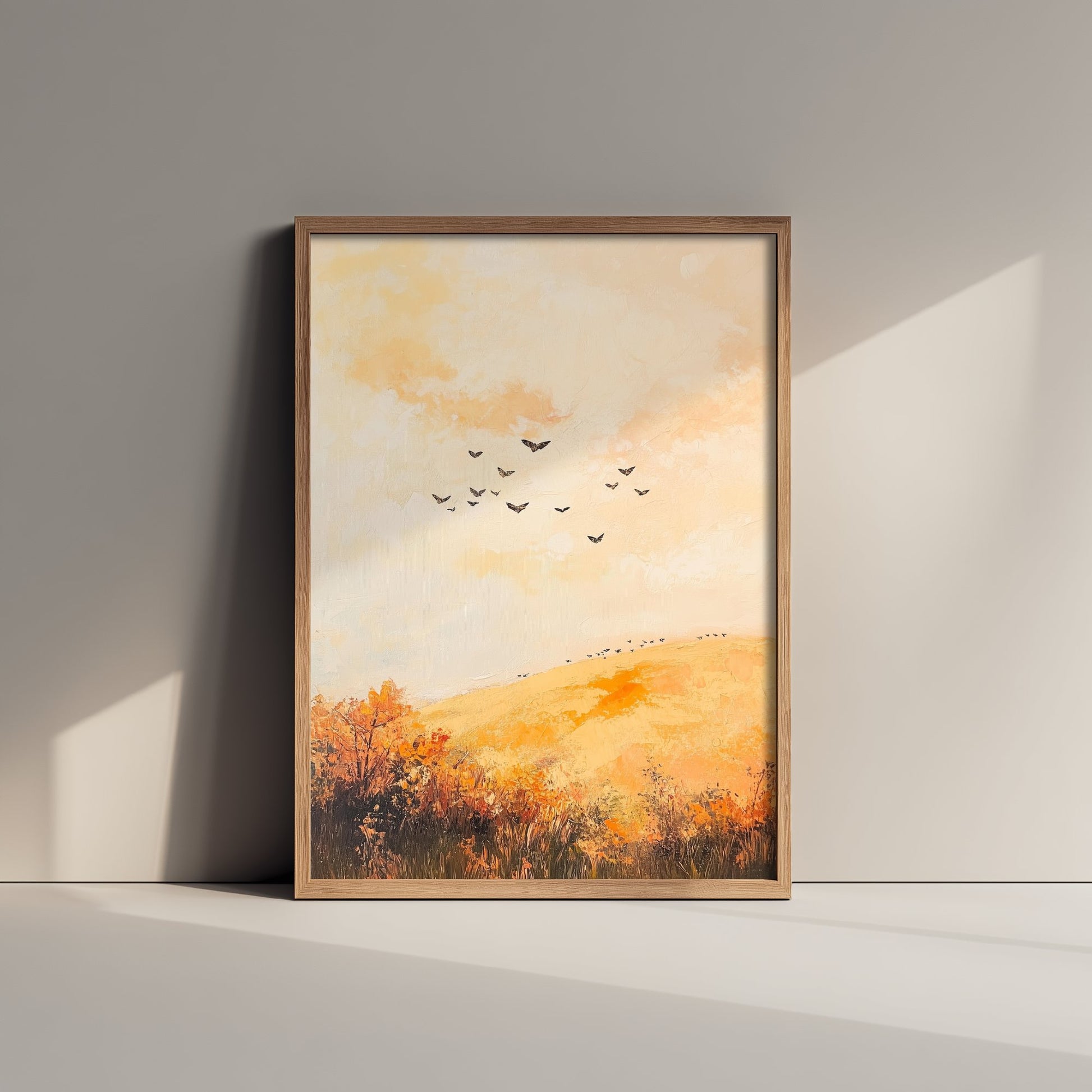 Rolling Hills Landscape Art Print - Butterfly Meadow Poster - Folk Art Painting - Melon Umber and Quartz 3/3