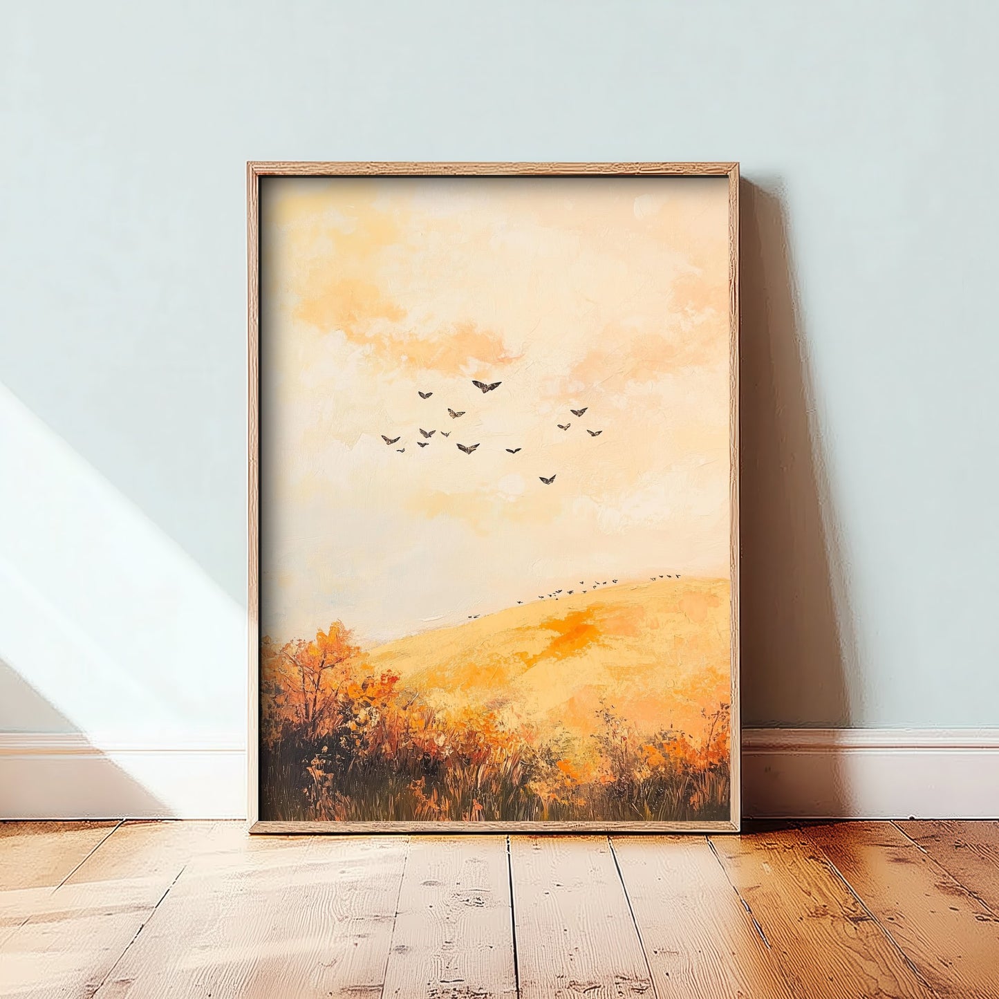 Rolling Hills Landscape Art Print - Butterfly Meadow Poster - Folk Art Painting - Melon Umber and Quartz 3/3