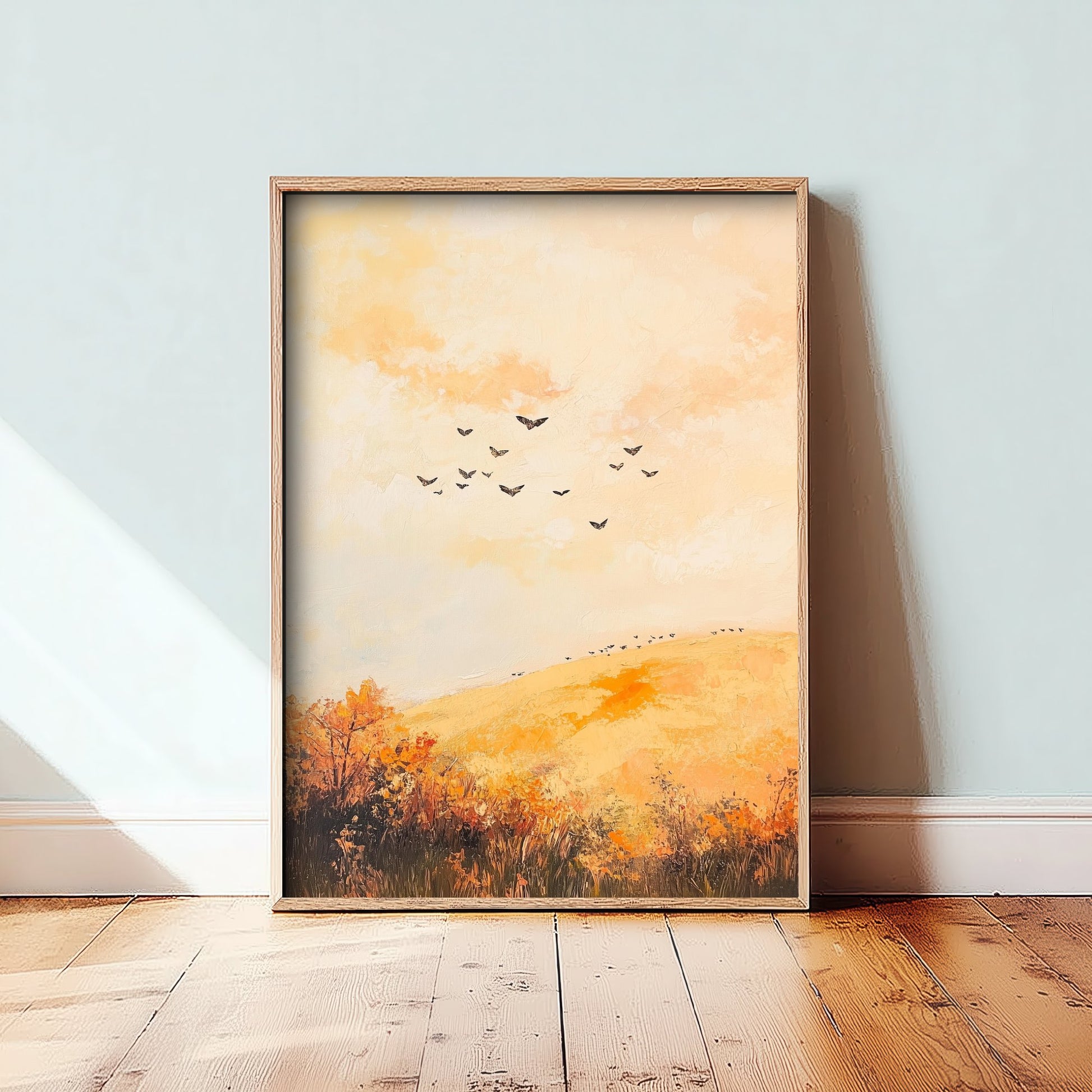 Rolling Hills Landscape Art Print - Butterfly Meadow Poster - Folk Art Painting - Melon Umber and Quartz 3/3