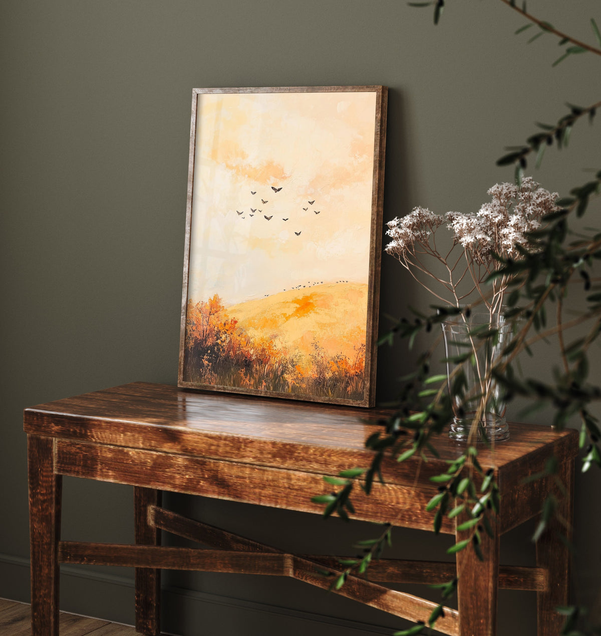 Rolling Hills Landscape Art Print - Butterfly Meadow Poster - Folk Art Painting - Melon Umber and Quartz 3/3