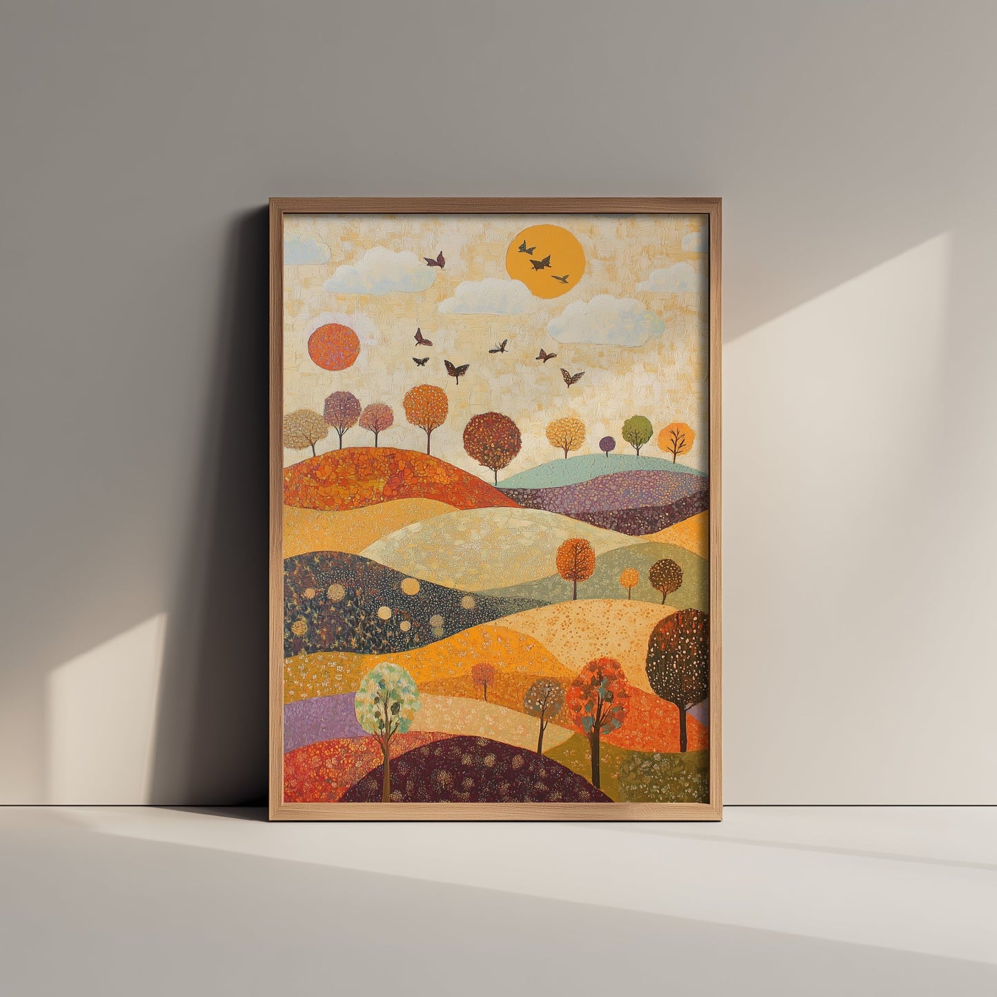 Rolling Hills Landscape Art Print - Butterfly Meadow Poster - Folk Art Painting - Mulberry Sand and Smoke 2/3