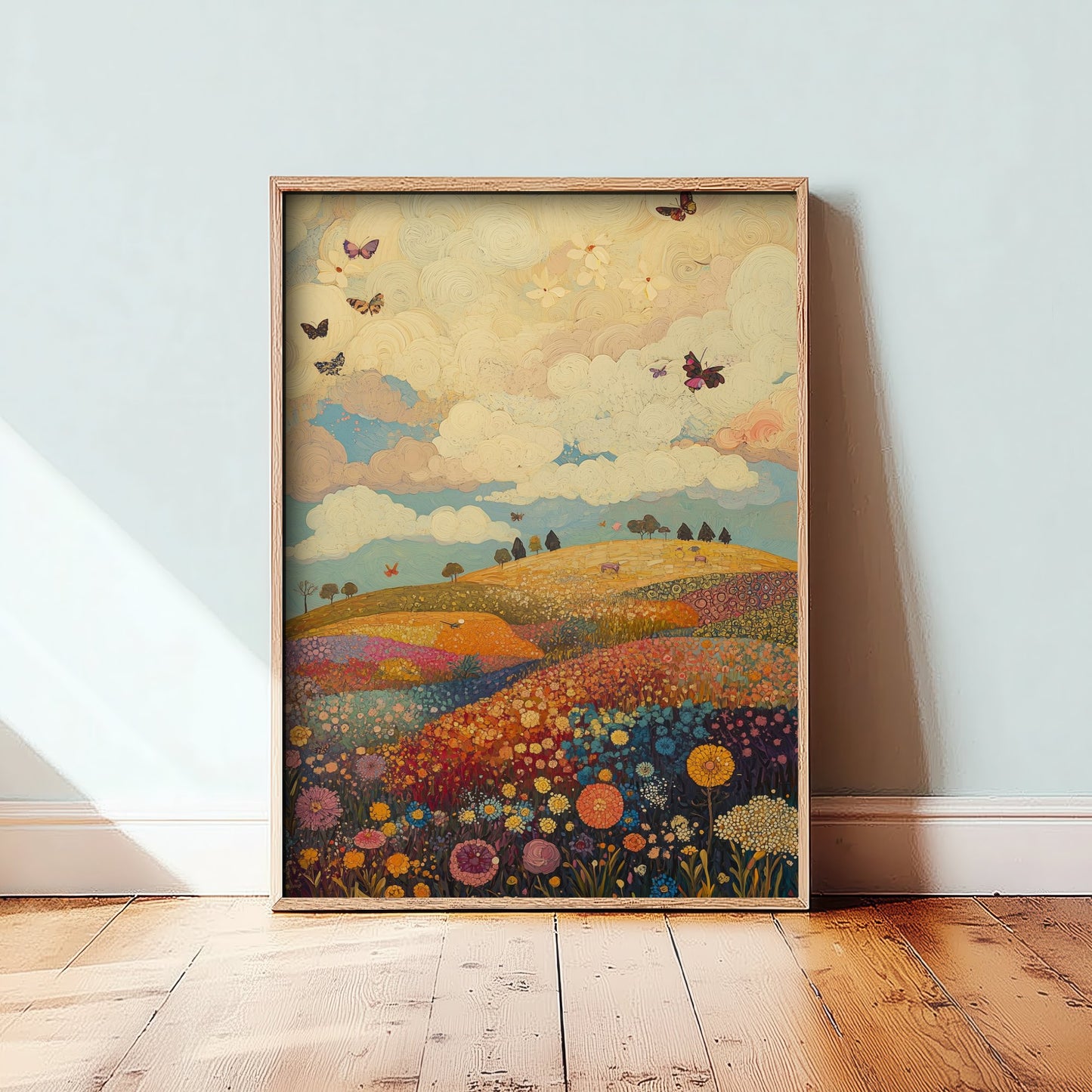 Rolling Hills Landscape Art Print - Butterfly Meadow Poster - Folk Art Painting - Mulberry Sand and Smoke 3/3