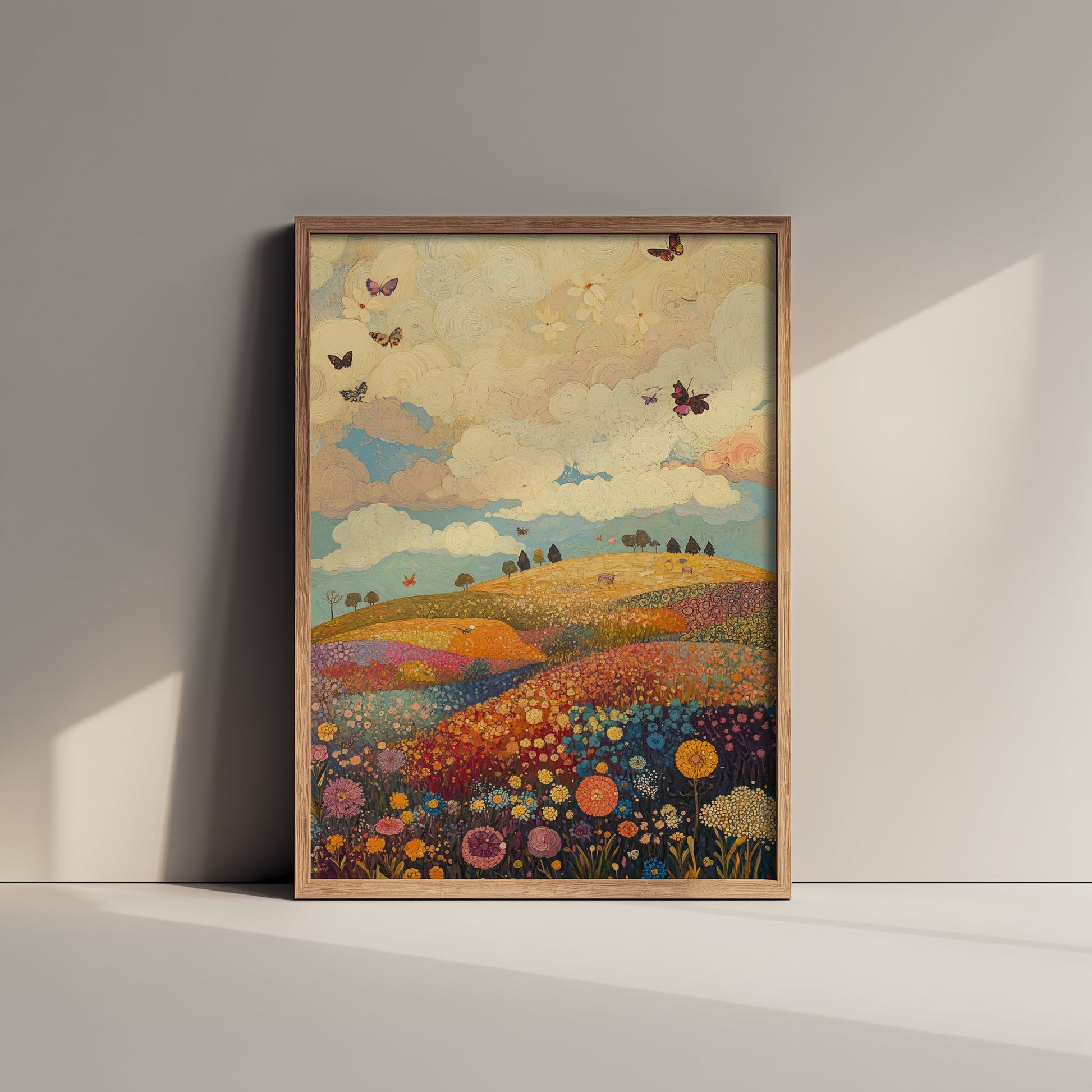 Rolling Hills Landscape Art Print - Butterfly Meadow Poster - Folk Art Painting - Mulberry Sand and Smoke 3/3