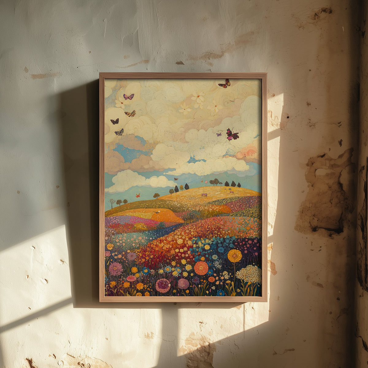 Rolling Hills Landscape Art Print - Butterfly Meadow Poster - Folk Art Painting - Mulberry Sand and Smoke 3/3