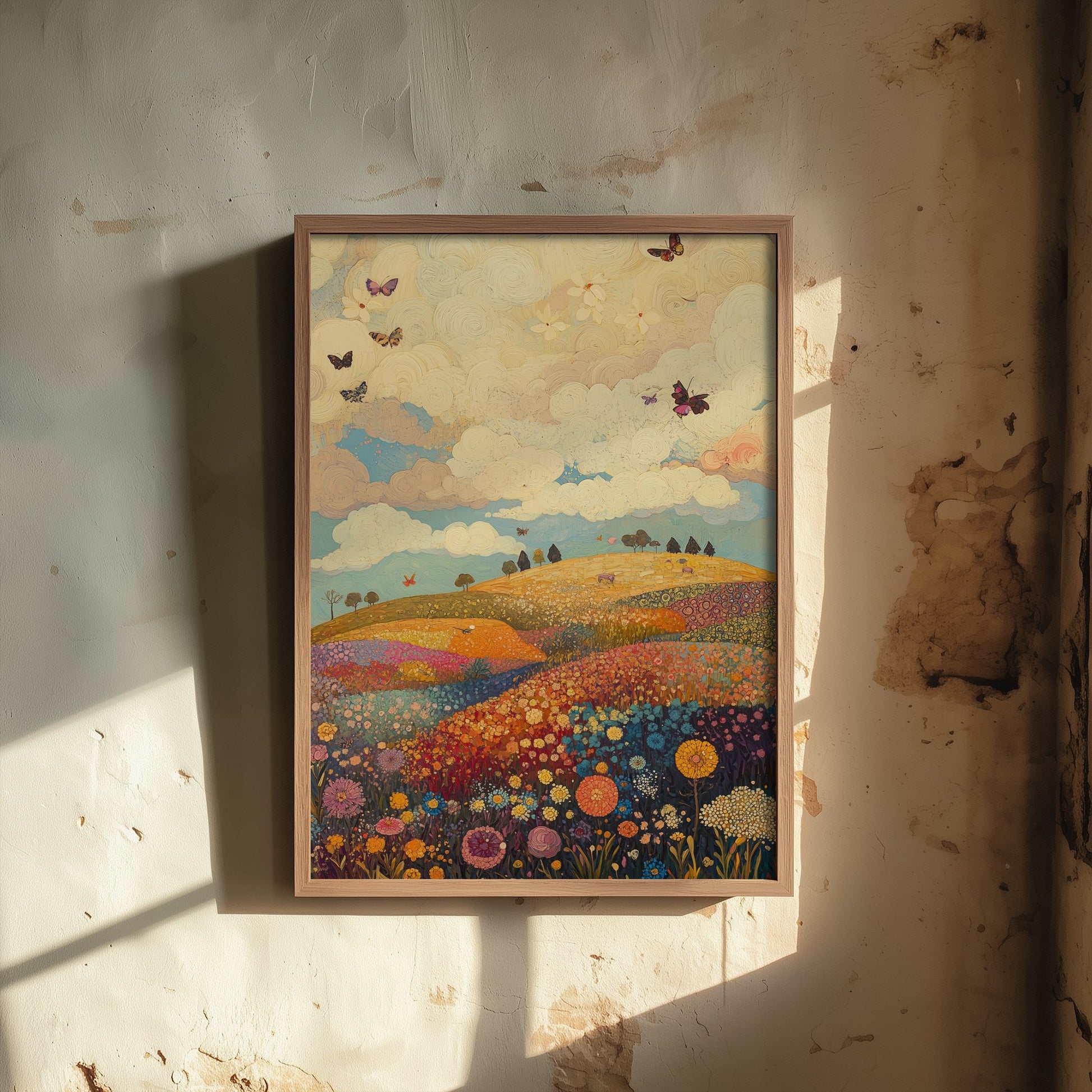 Rolling Hills Landscape Art Print - Butterfly Meadow Poster - Folk Art Painting - Mulberry Sand and Smoke 3/3