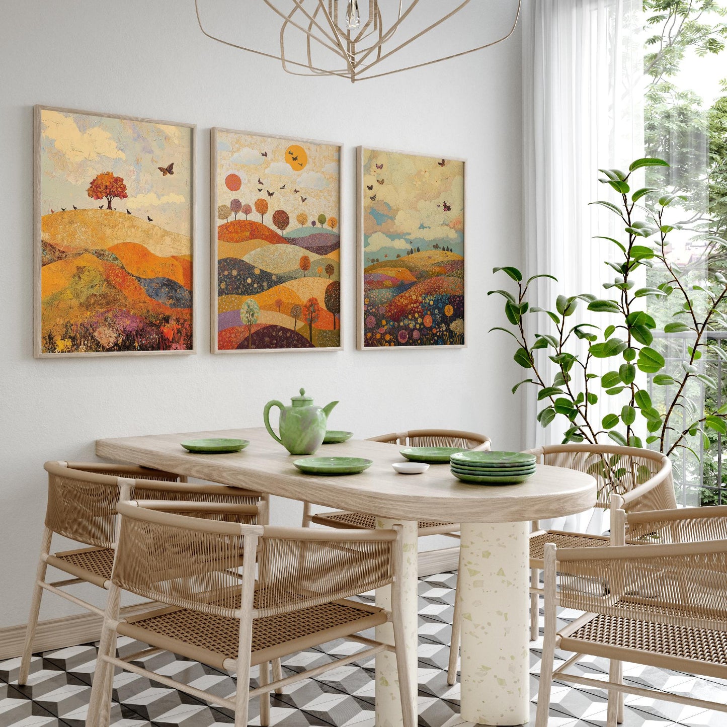 Rolling Hills Butterfly Set of Three Art Prints - Mulberry Sand and Smoke - Folk Meadow Poster Illustration Gift