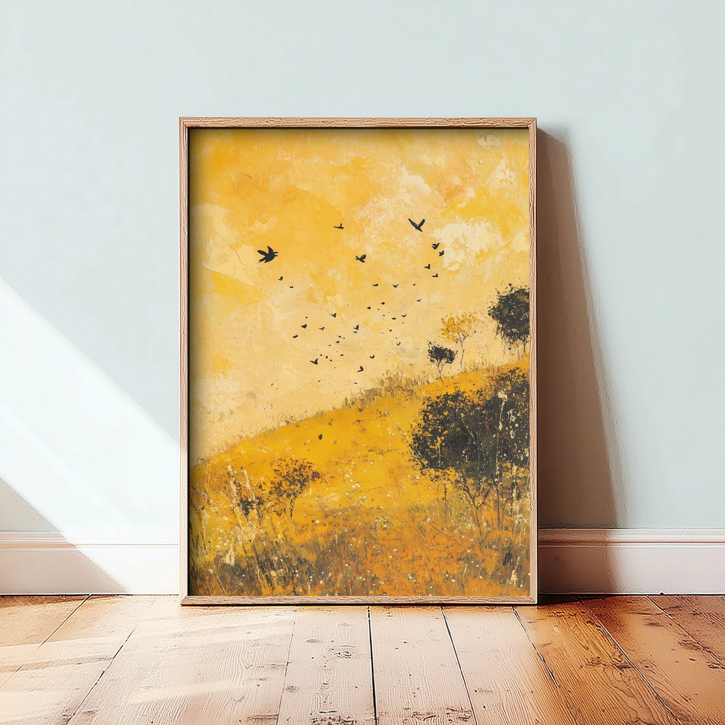 Rolling Hills Landscape Art Print - Butterfly Meadow Poster - Folk Art Painting - Obsidian Lemon and Dust 2/3