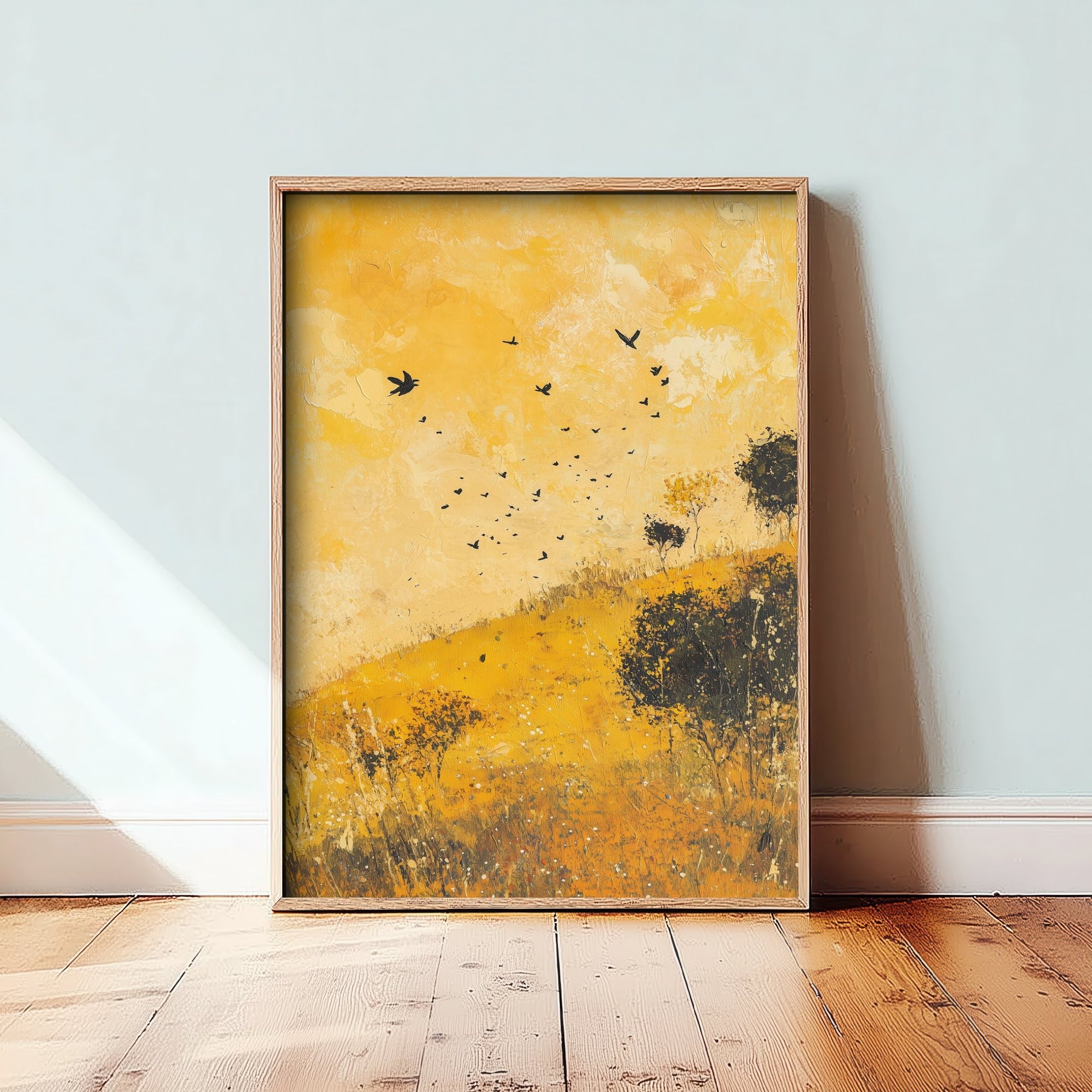 Rolling Hills Landscape Art Print - Butterfly Meadow Poster - Folk Art Painting - Obsidian Lemon and Dust 2/3