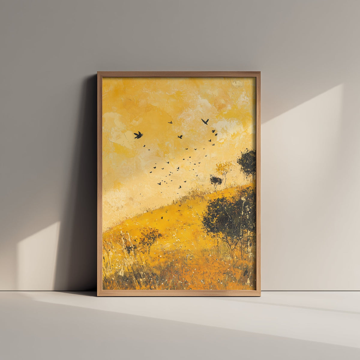 Rolling Hills Landscape Art Print - Butterfly Meadow Poster - Folk Art Painting - Obsidian Lemon and Dust 2/3