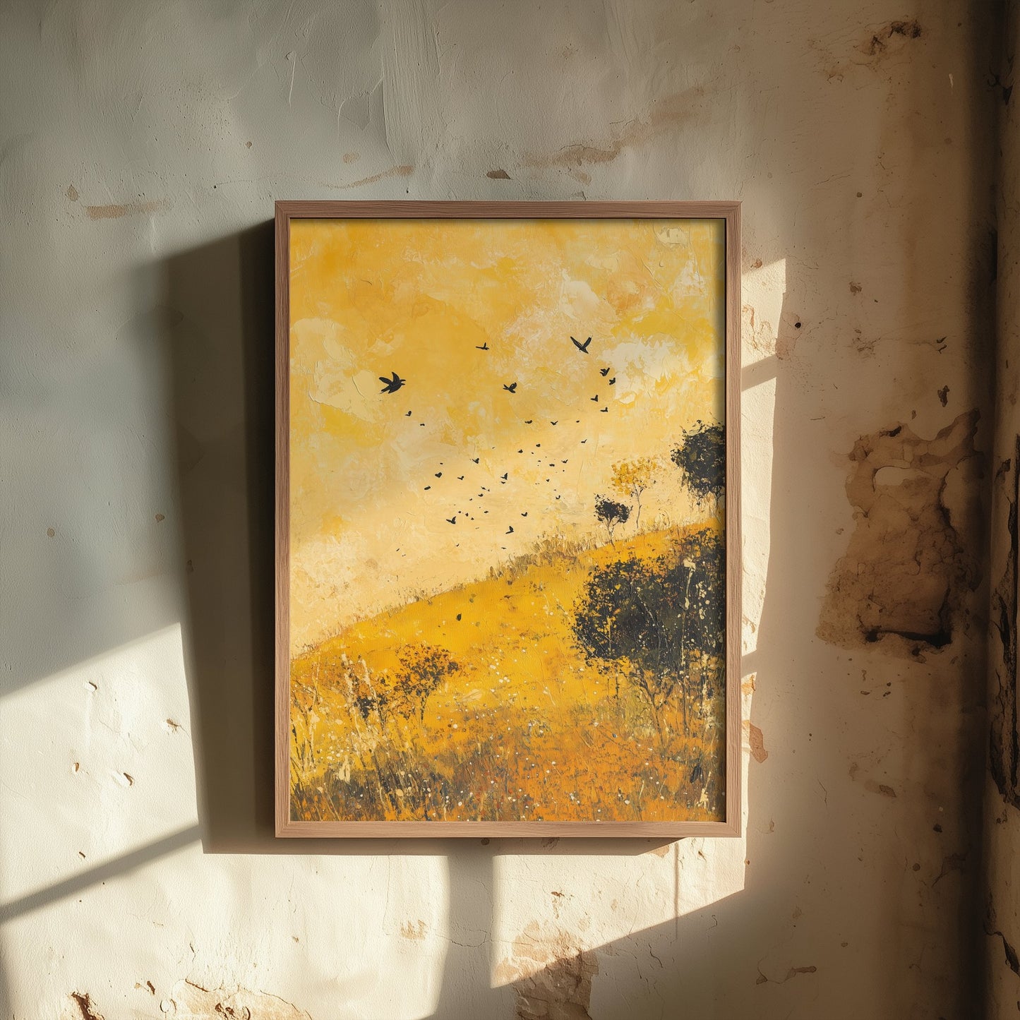 Rolling Hills Landscape Art Print - Butterfly Meadow Poster - Folk Art Painting - Obsidian Lemon and Dust 2/3