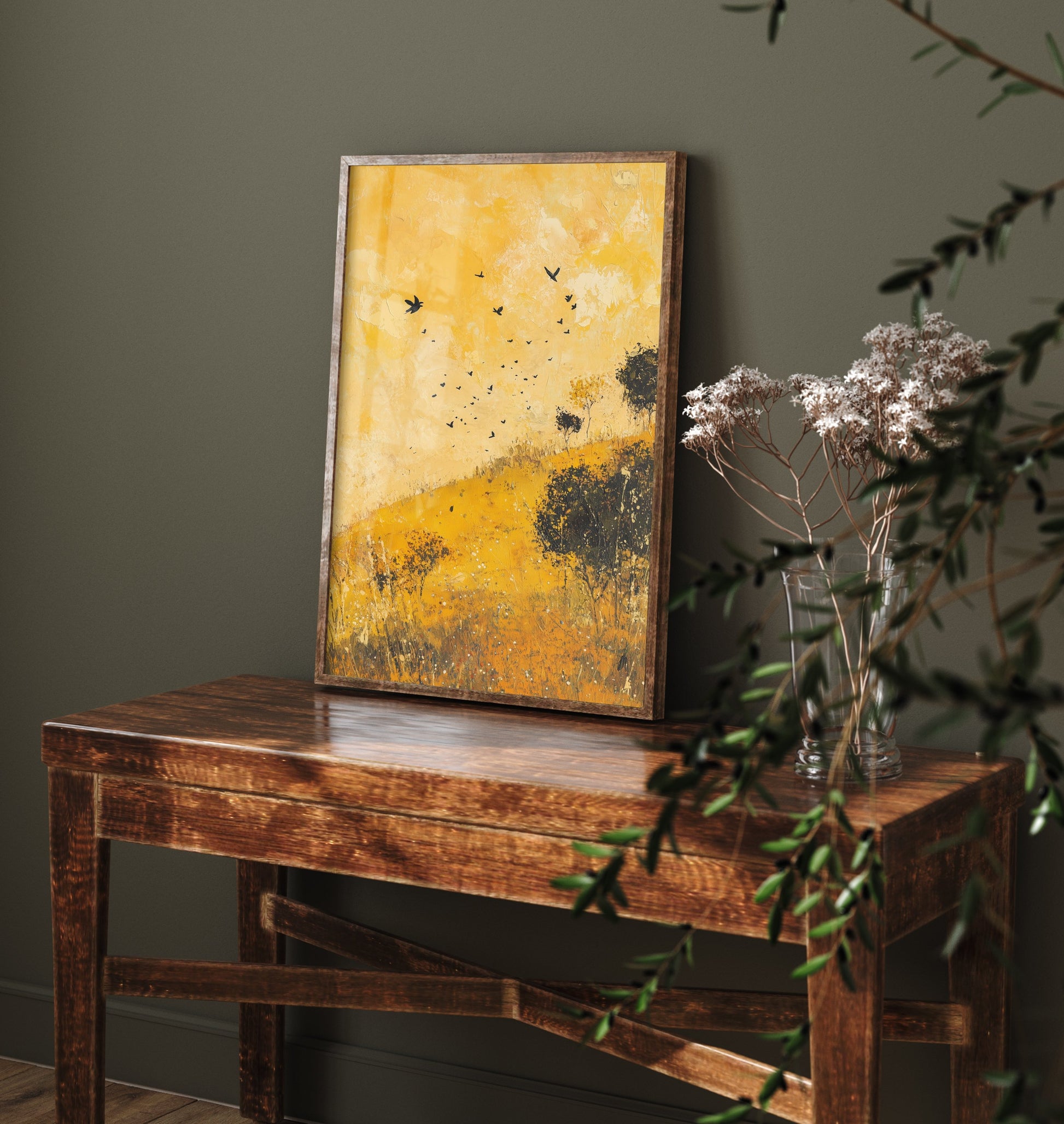 Rolling Hills Landscape Art Print - Butterfly Meadow Poster - Folk Art Painting - Obsidian Lemon and Dust 2/3