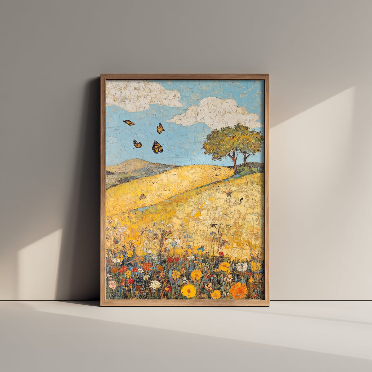 Rolling Hills Landscape Art Print - Butterfly Meadow Poster - Folk Art Painting - Obsidian Lemon and Dust 3/3
