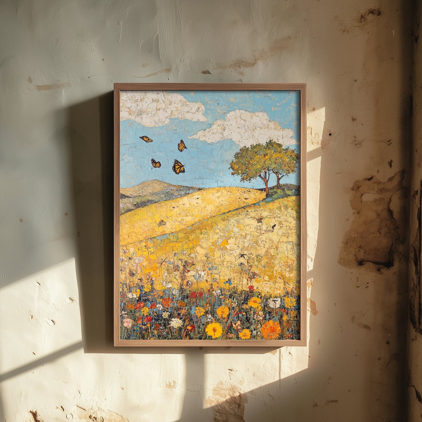 Rolling Hills Landscape Art Print - Butterfly Meadow Poster - Folk Art Painting - Obsidian Lemon and Dust 3/3