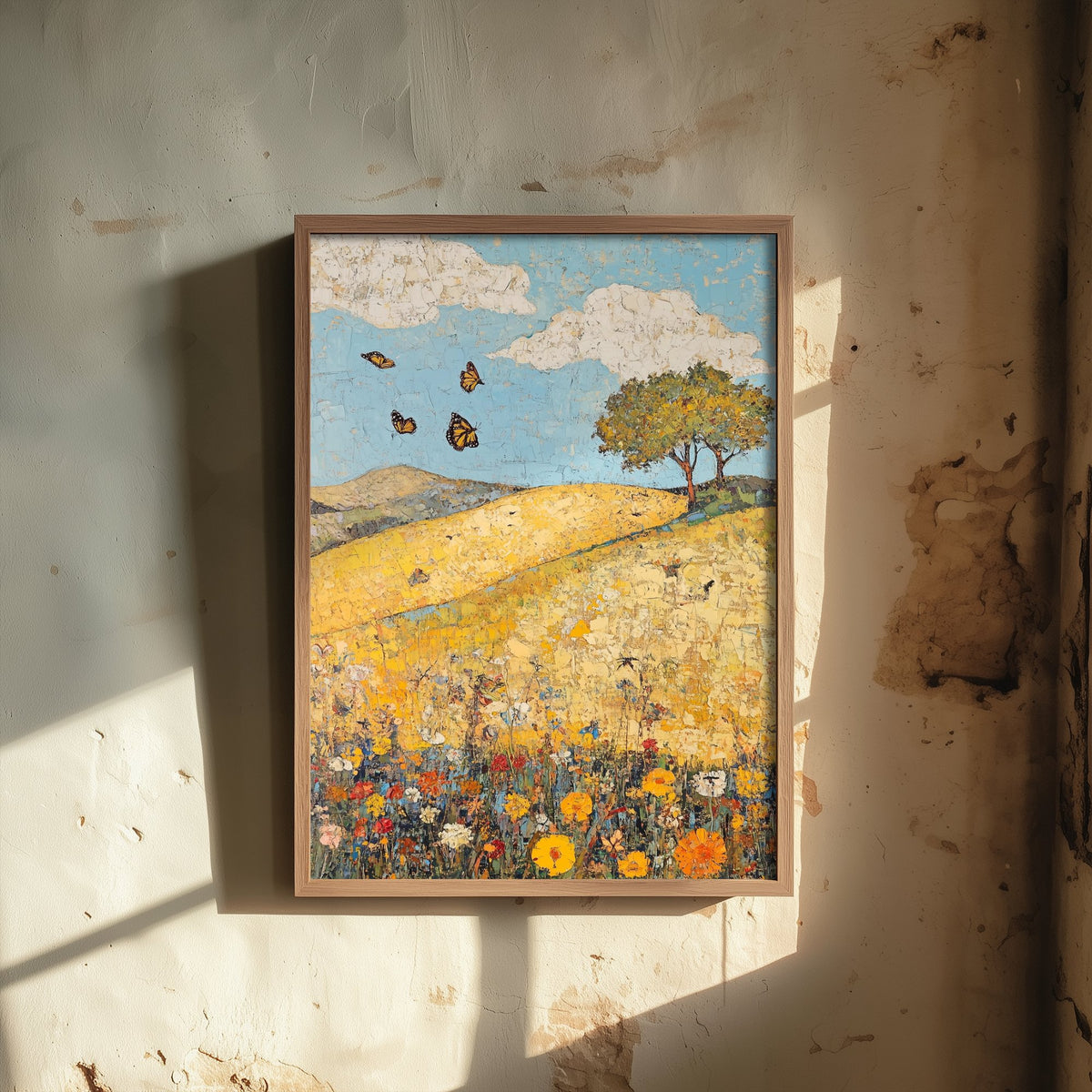 Rolling Hills Landscape Art Print - Butterfly Meadow Poster - Folk Art Painting - Obsidian Lemon and Dust 3/3