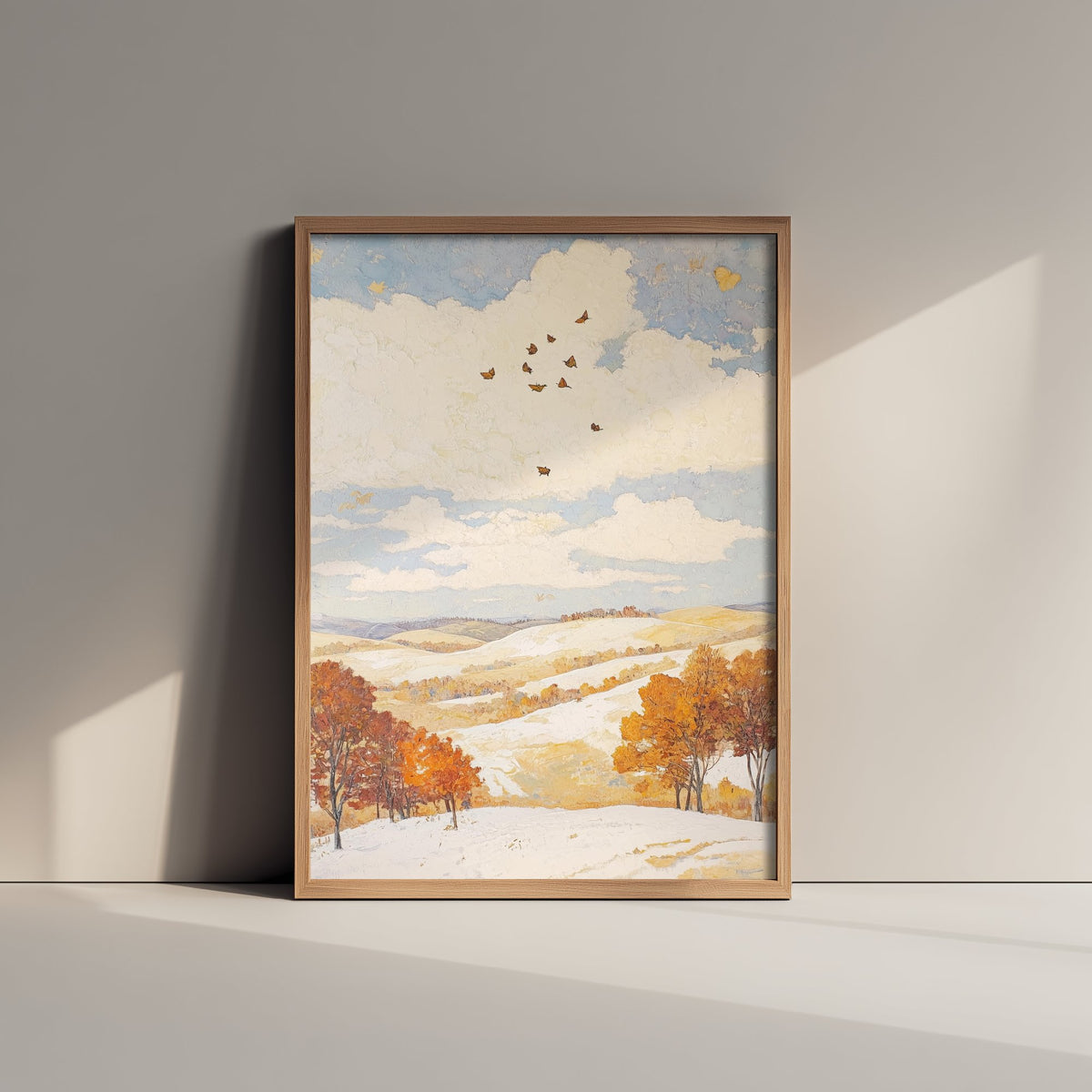 Rolling Hills Landscape Art Print - Butterfly Meadow Poster - Folk Art Painting - Pinecone Citrine and Snow 2/3