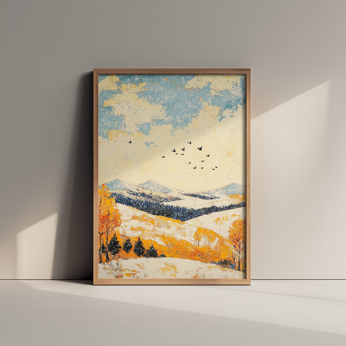 Rolling Hills Landscape Art Print - Butterfly Meadow Poster - Folk Art Painting - Pinecone Citrine and Snow 3/3