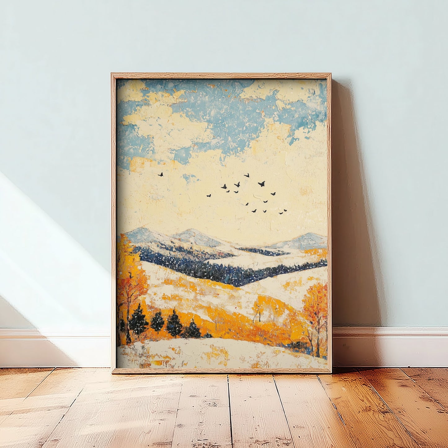 Rolling Hills Landscape Art Print - Butterfly Meadow Poster - Folk Art Painting - Pinecone Citrine and Snow 3/3