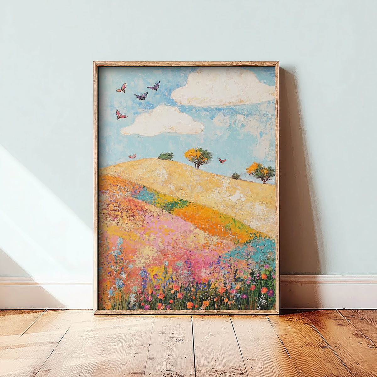 Rolling Hills Landscape Art Print - Butterfly Meadow Poster - Folk Art Painting - Sorrel Orchid and Linen 3/3
