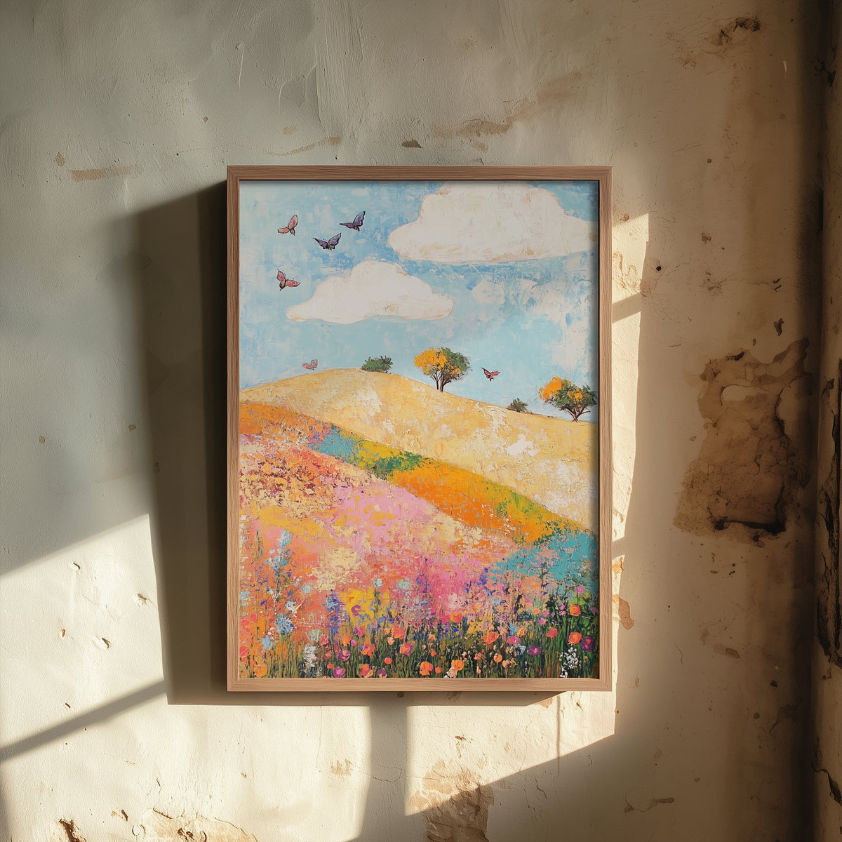 Rolling Hills Landscape Art Print - Butterfly Meadow Poster - Folk Art Painting - Sorrel Orchid and Linen 3/3