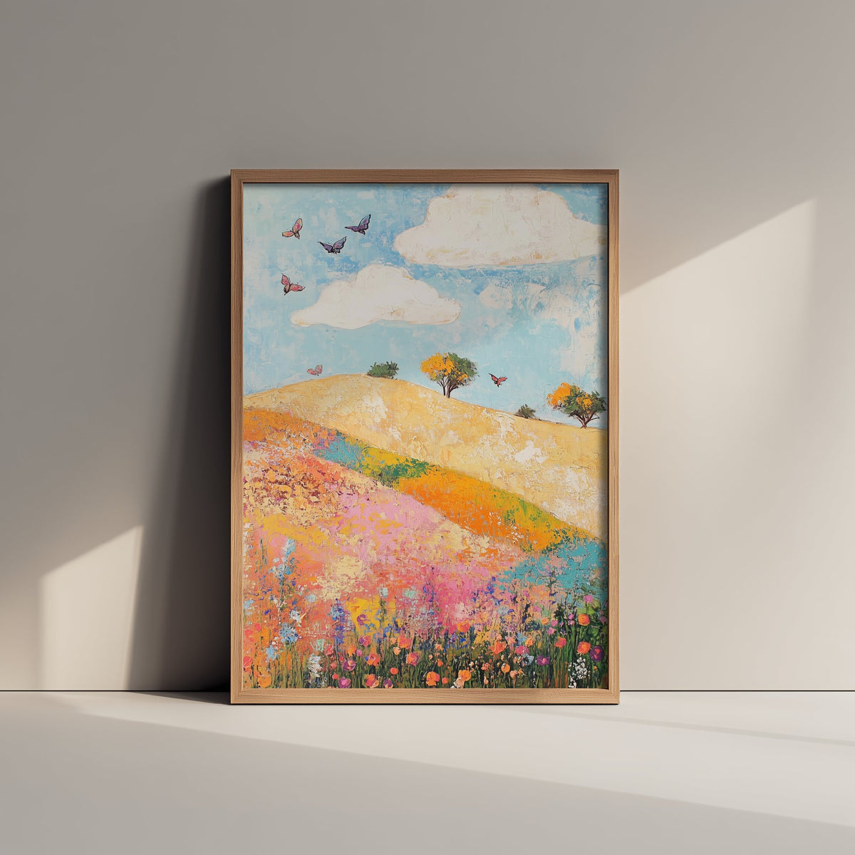 Rolling Hills Landscape Art Print - Butterfly Meadow Poster - Folk Art Painting - Sorrel Orchid and Linen 3/3